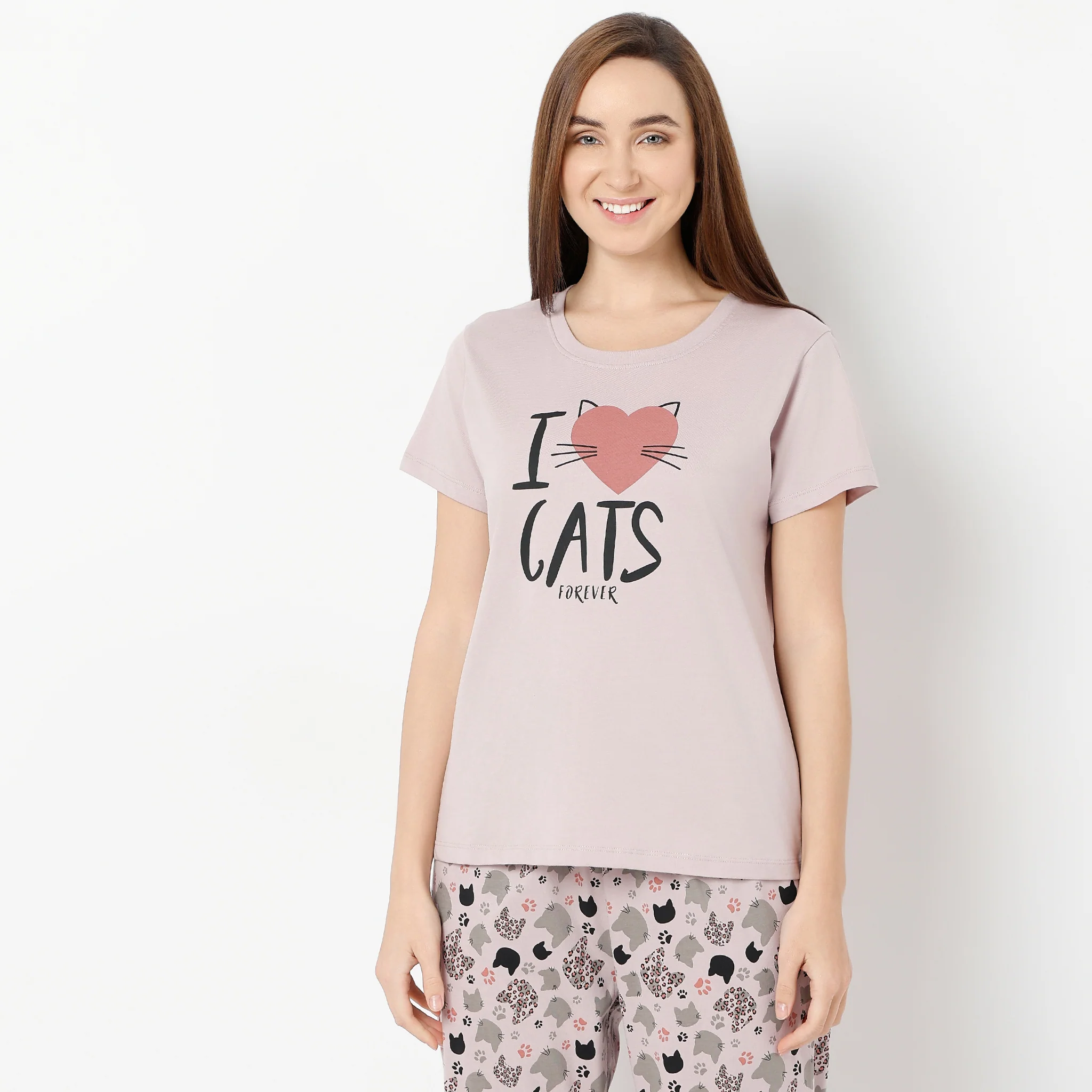 Crew Neck Short Sleeve Printed Lounge T-Shirt - Image 2