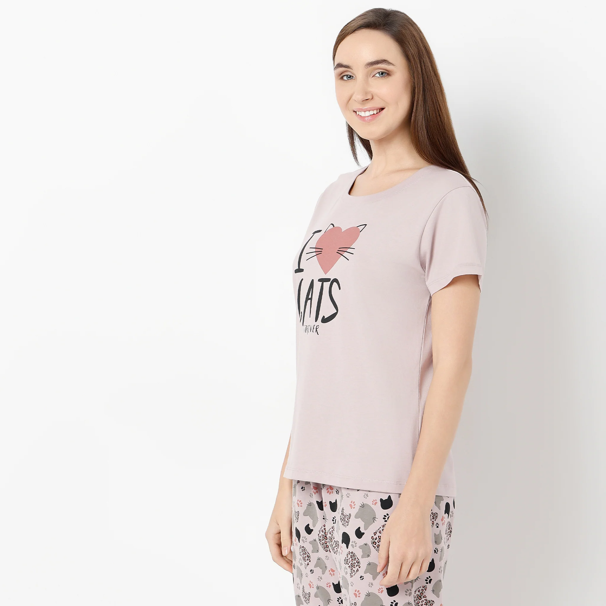 Crew Neck Short Sleeve Printed Lounge T-Shirt - Image 5