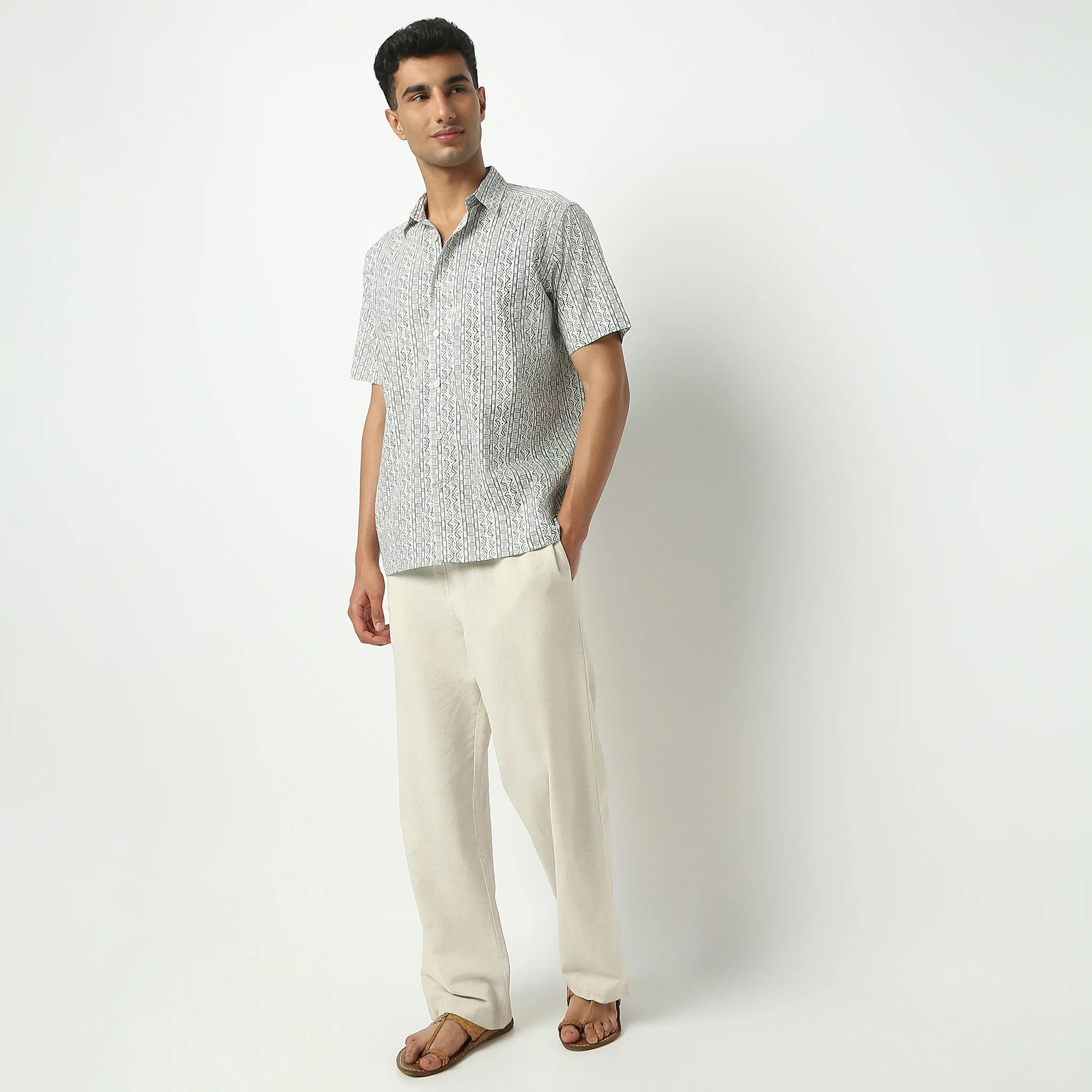 Shirt Collar Half Sleeve Short Length Block Print Shirt