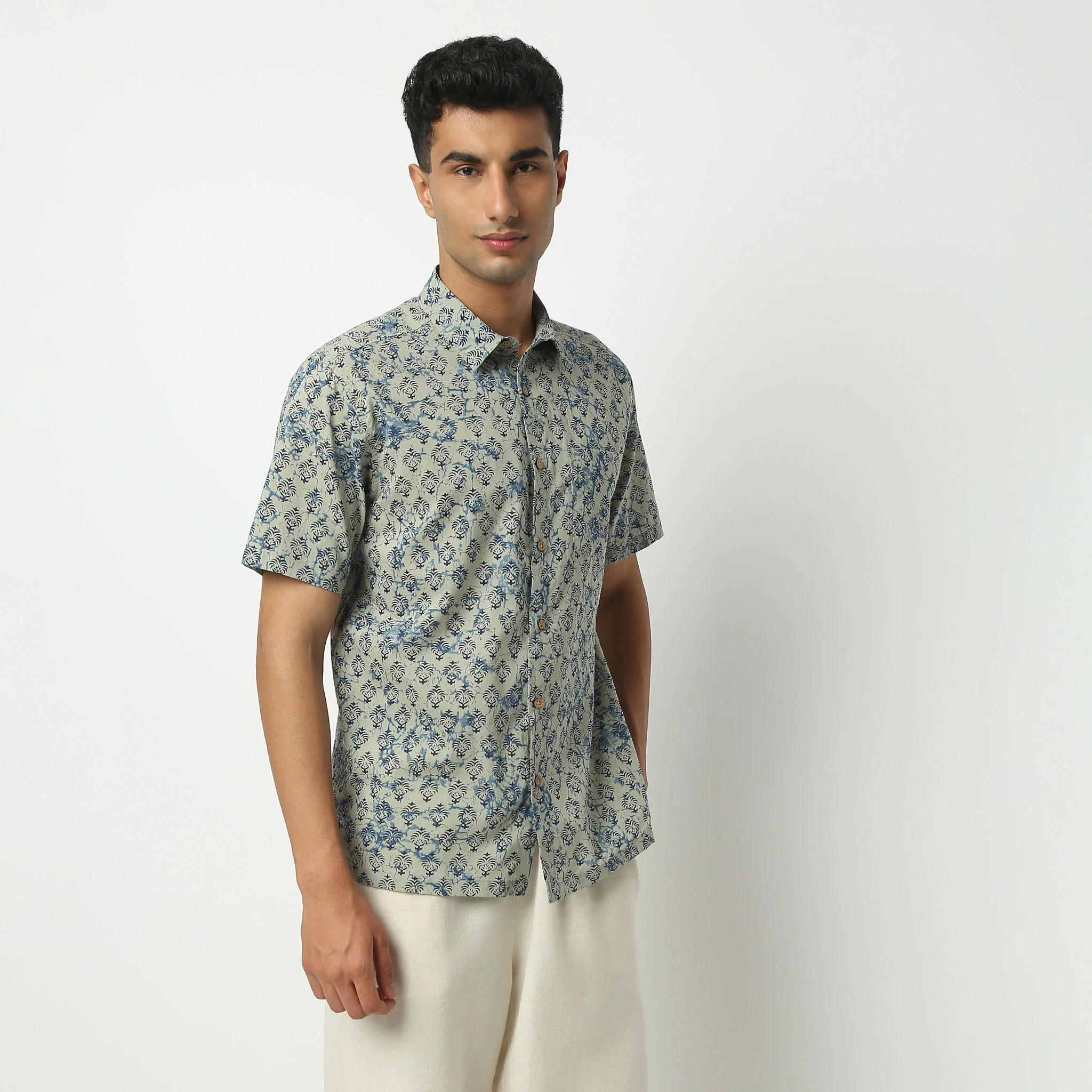 Shirt Collar Half Sleeve Short Length Block Print Shirt - Image 5