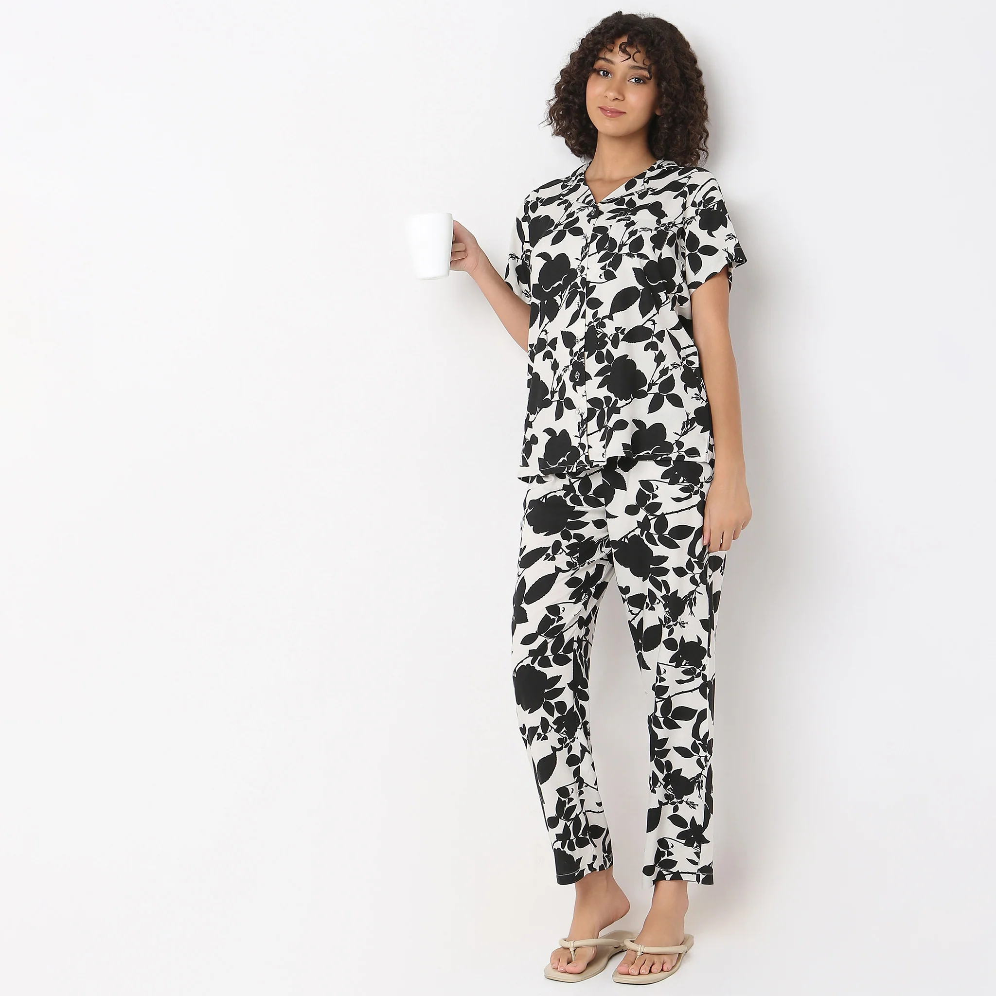 Woven Printed Shirt With Pyjama Sleepwear Set