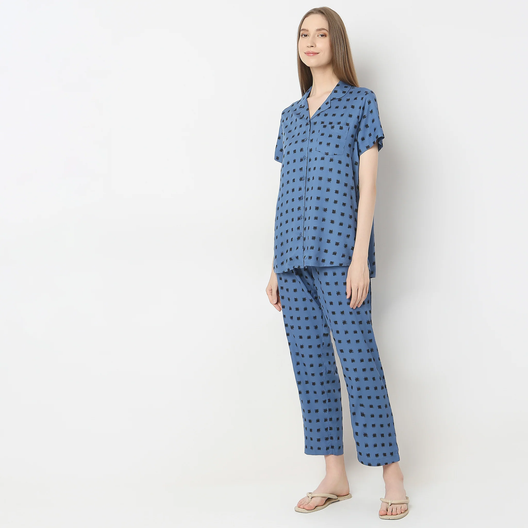 Woven Printed Shirt With Pyjama Sleepwear Set - Image 5