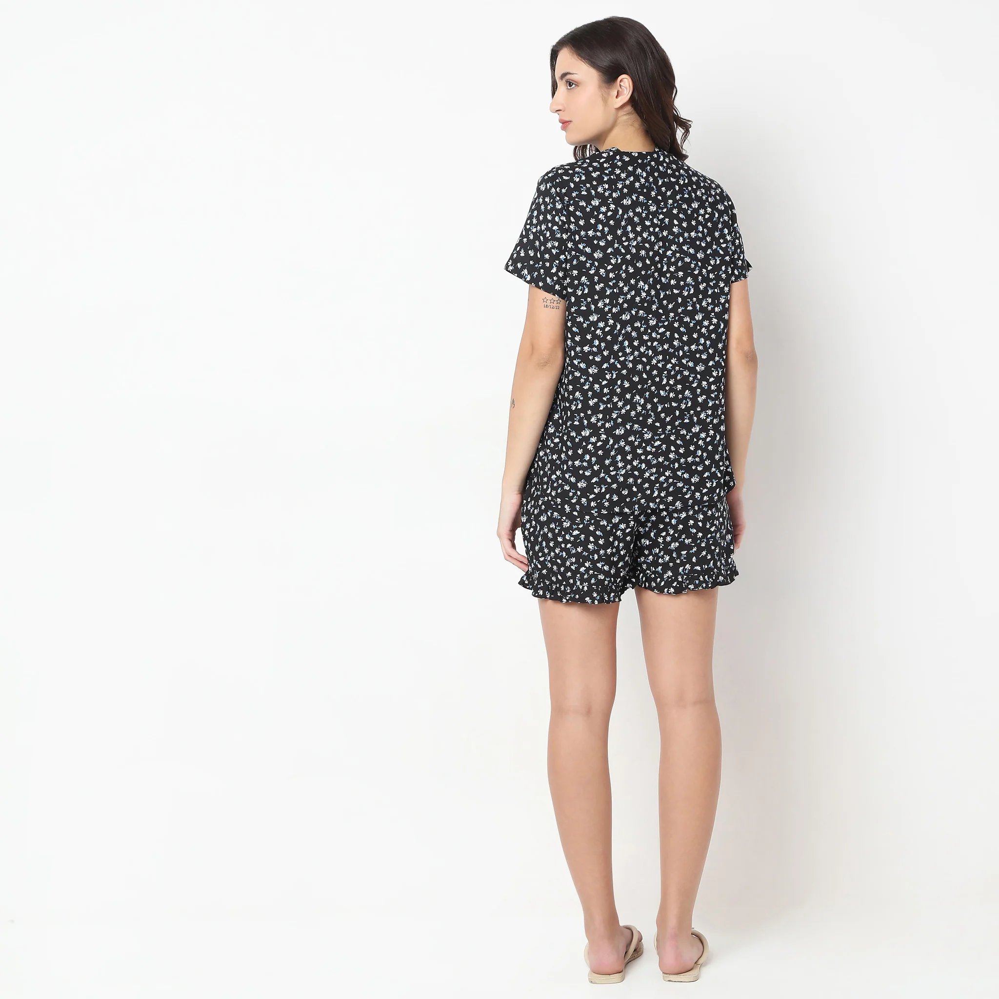 Woven Printed Shirt With Shorts Sleepwear Set - Image 3