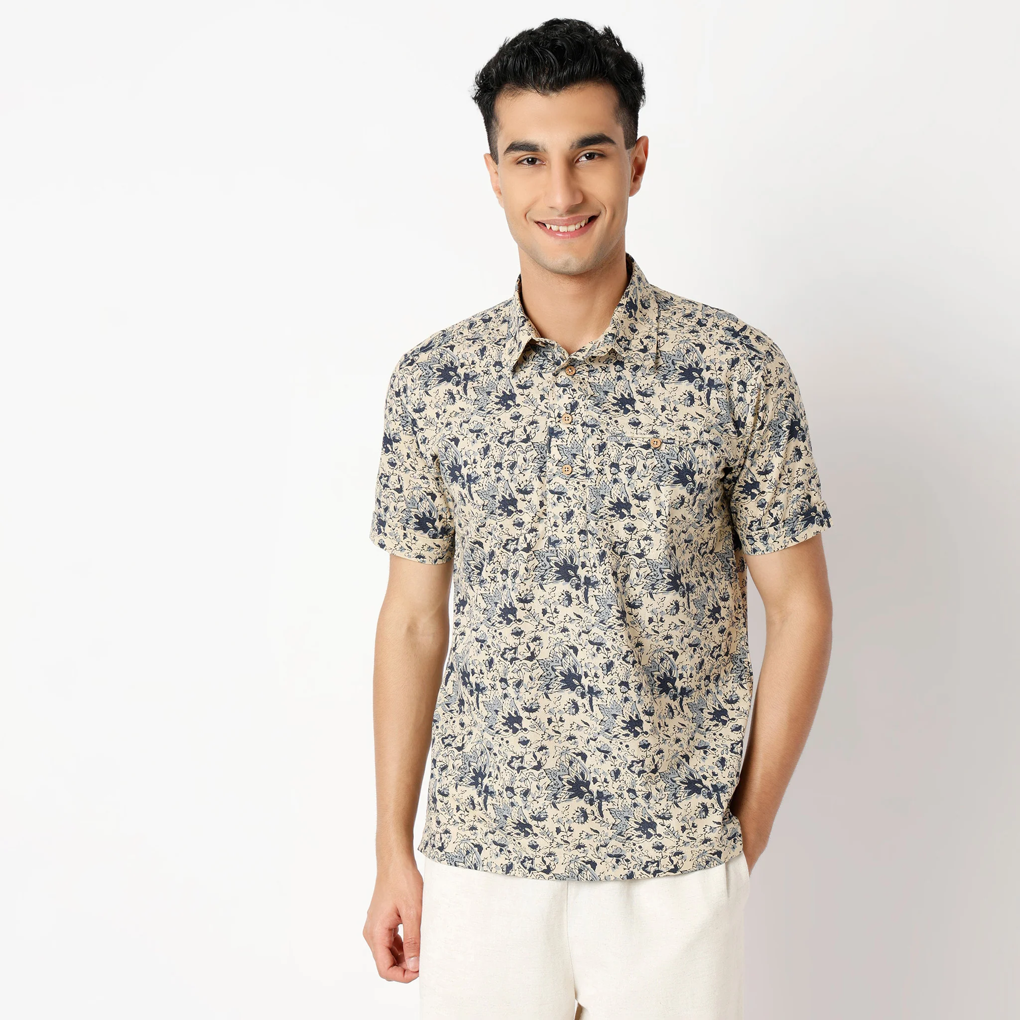 Shirt Collar Half Sleeve Block Print Shirt - Image 2