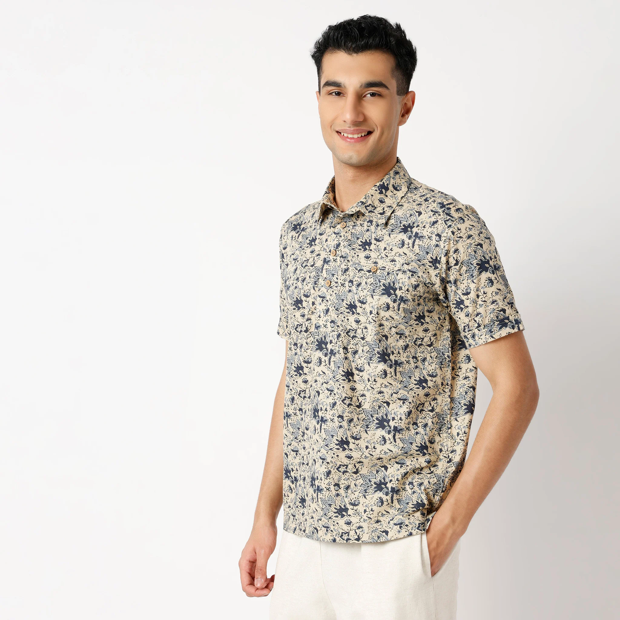 Shirt Collar Half Sleeve Block Print Shirt - Image 5