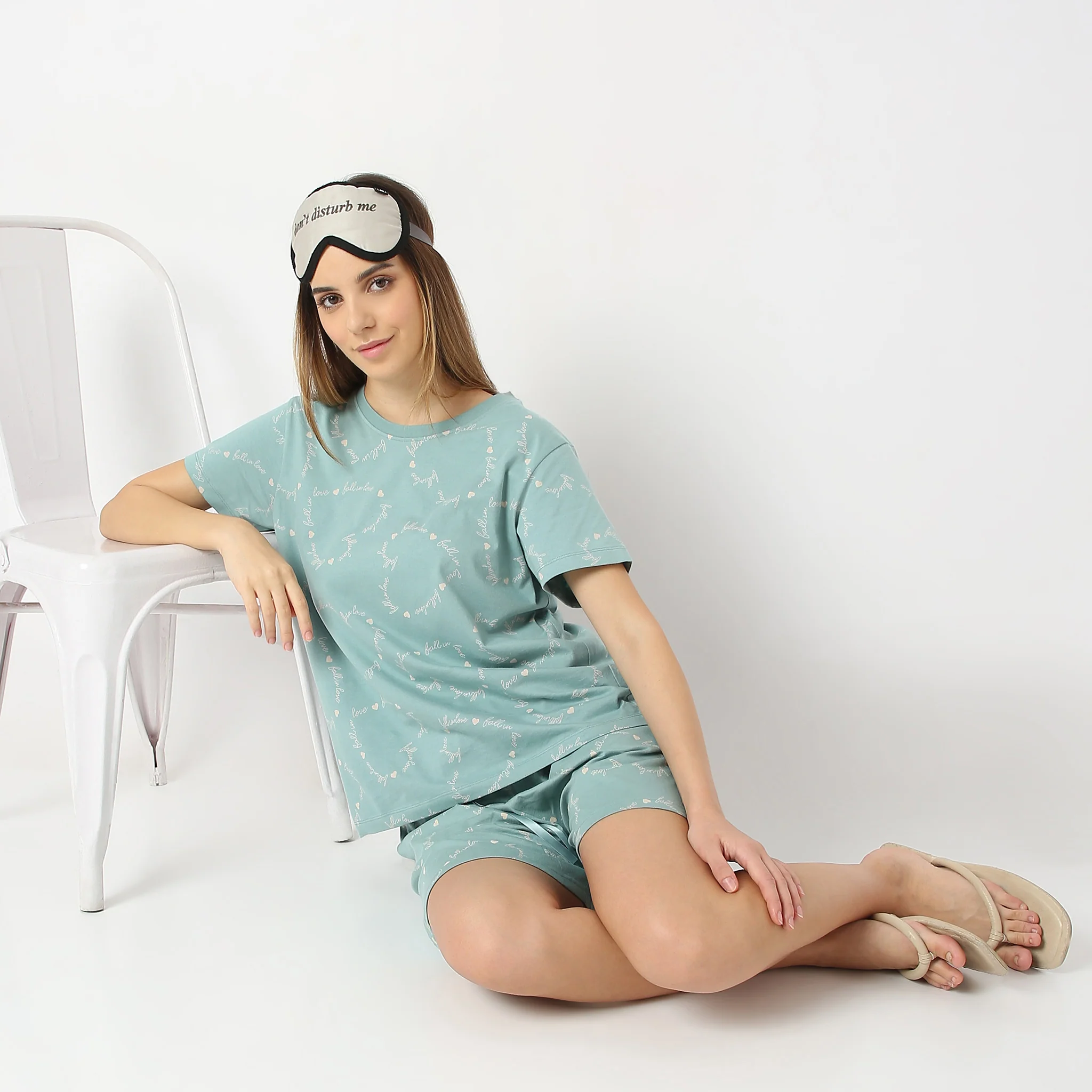 Heart Print Straight Short Sleeve Lounge T-Shirt