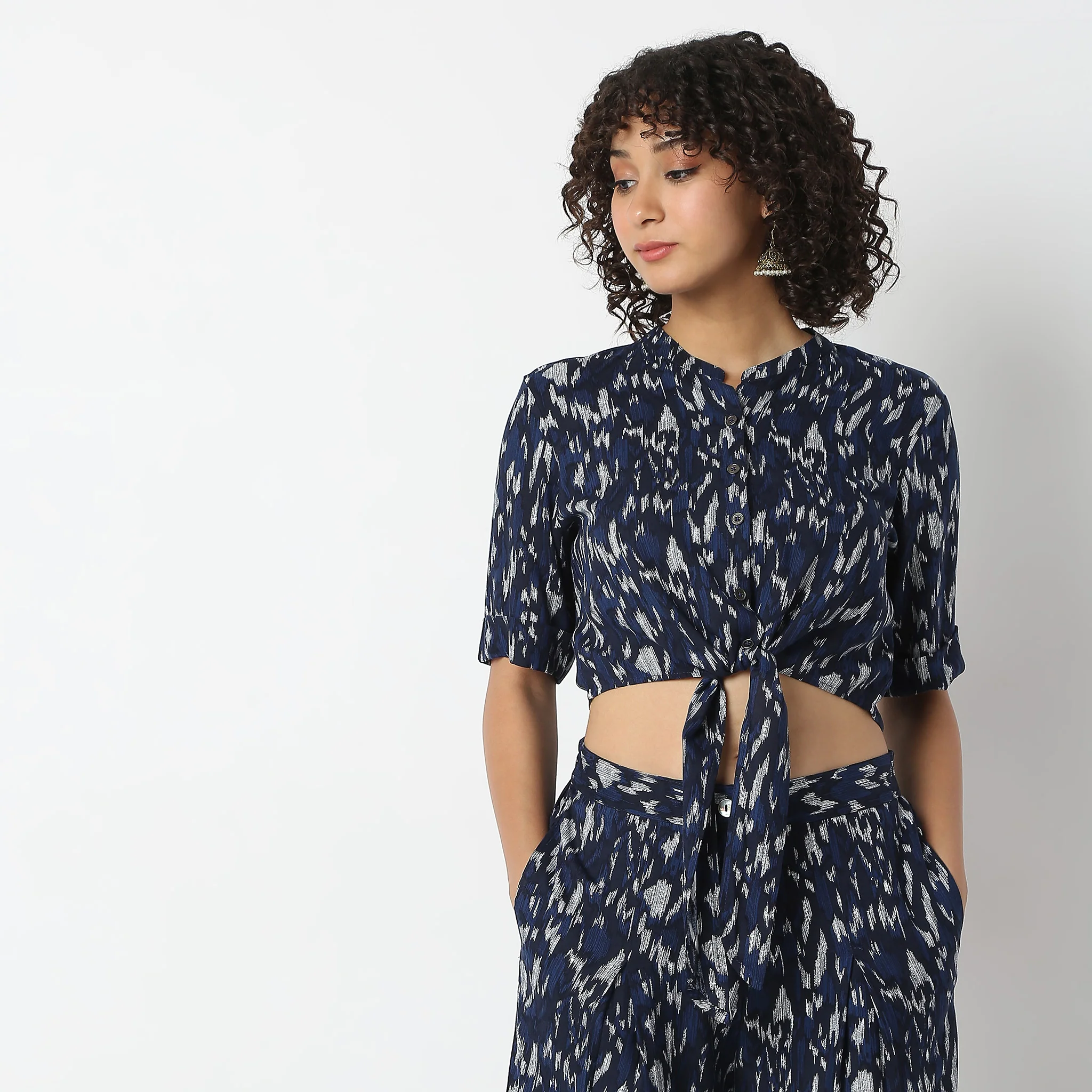 Ikat Print Stylish Tie-Up Crop Top - Image 2