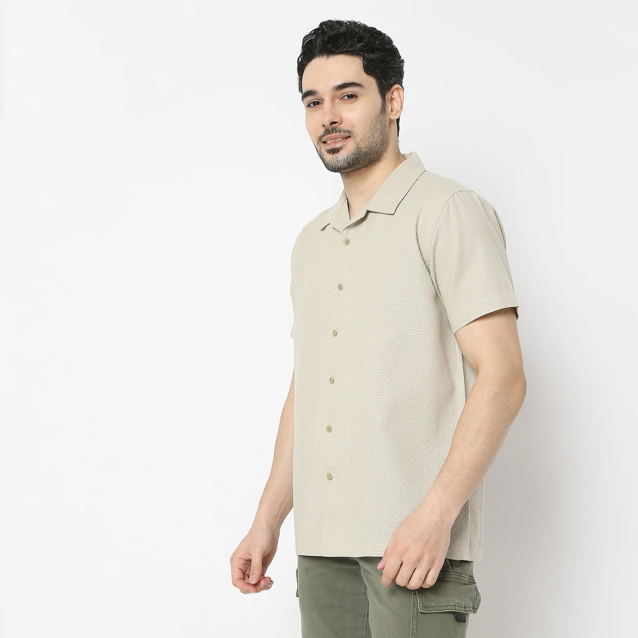 Camp Collar Half Sleeve Solid Bea Shirt - Image 5