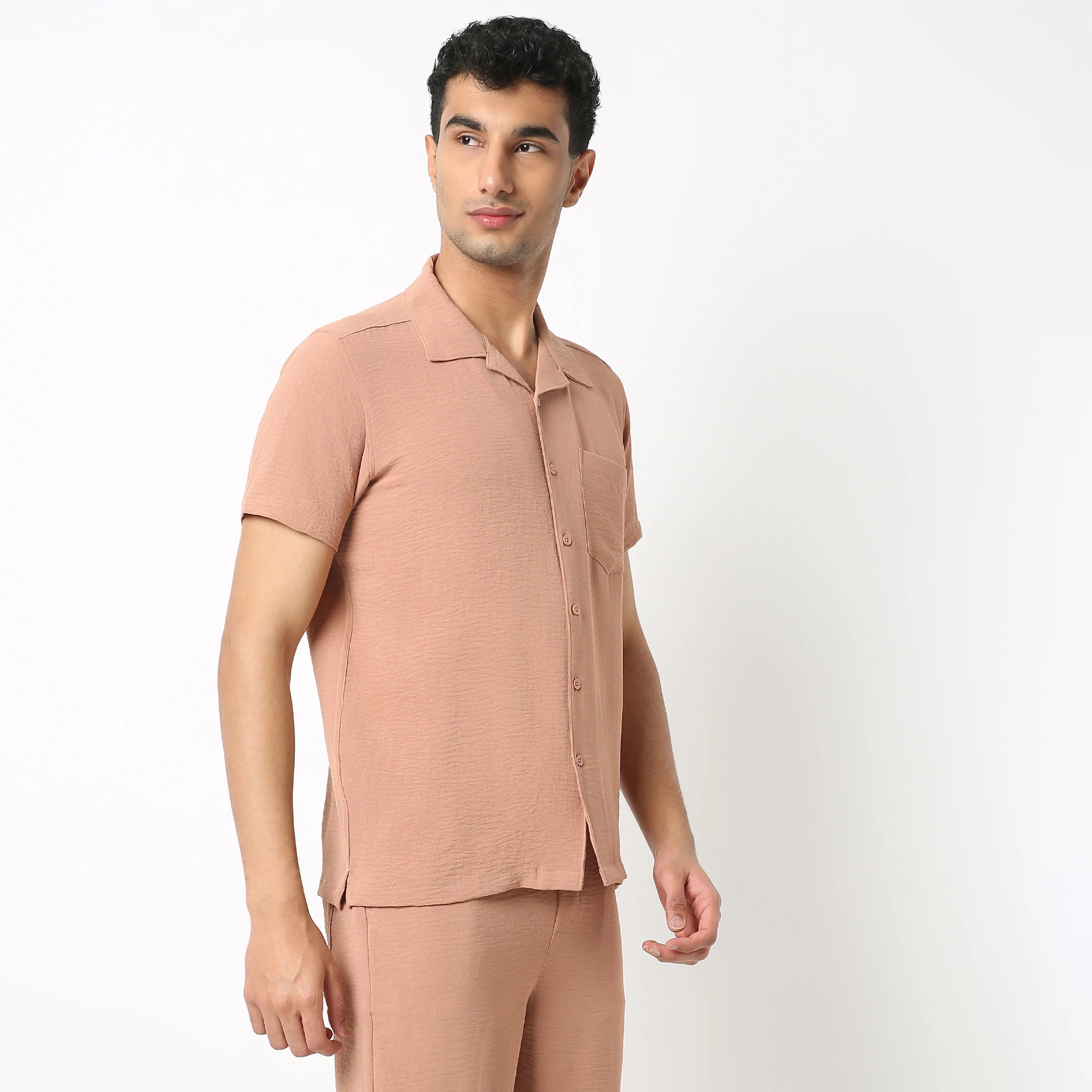 Camp Collar Half Sleeve Lounge Cuban Solid Shirt - Image 5