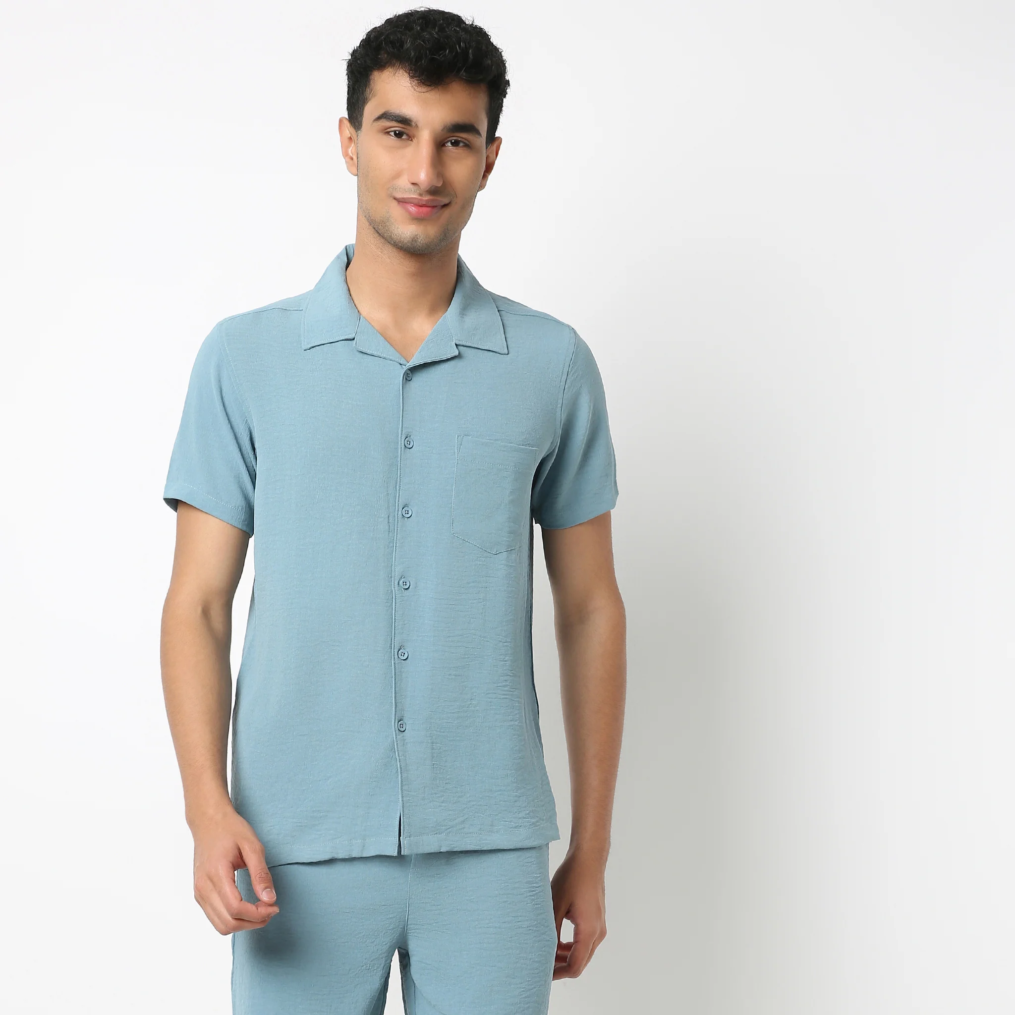 Camp Collar Half Sleeve Lounge Cuban Solid Shirt - Image 7