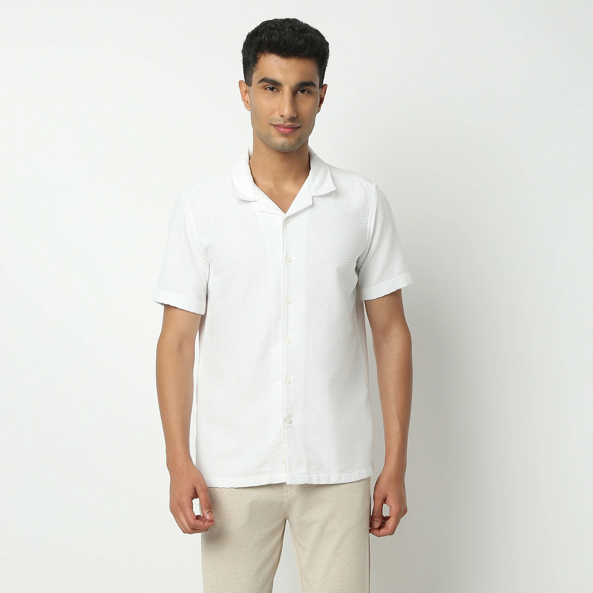 Camp Collar Half Sleeve Solid Bae Shirt - Image 2