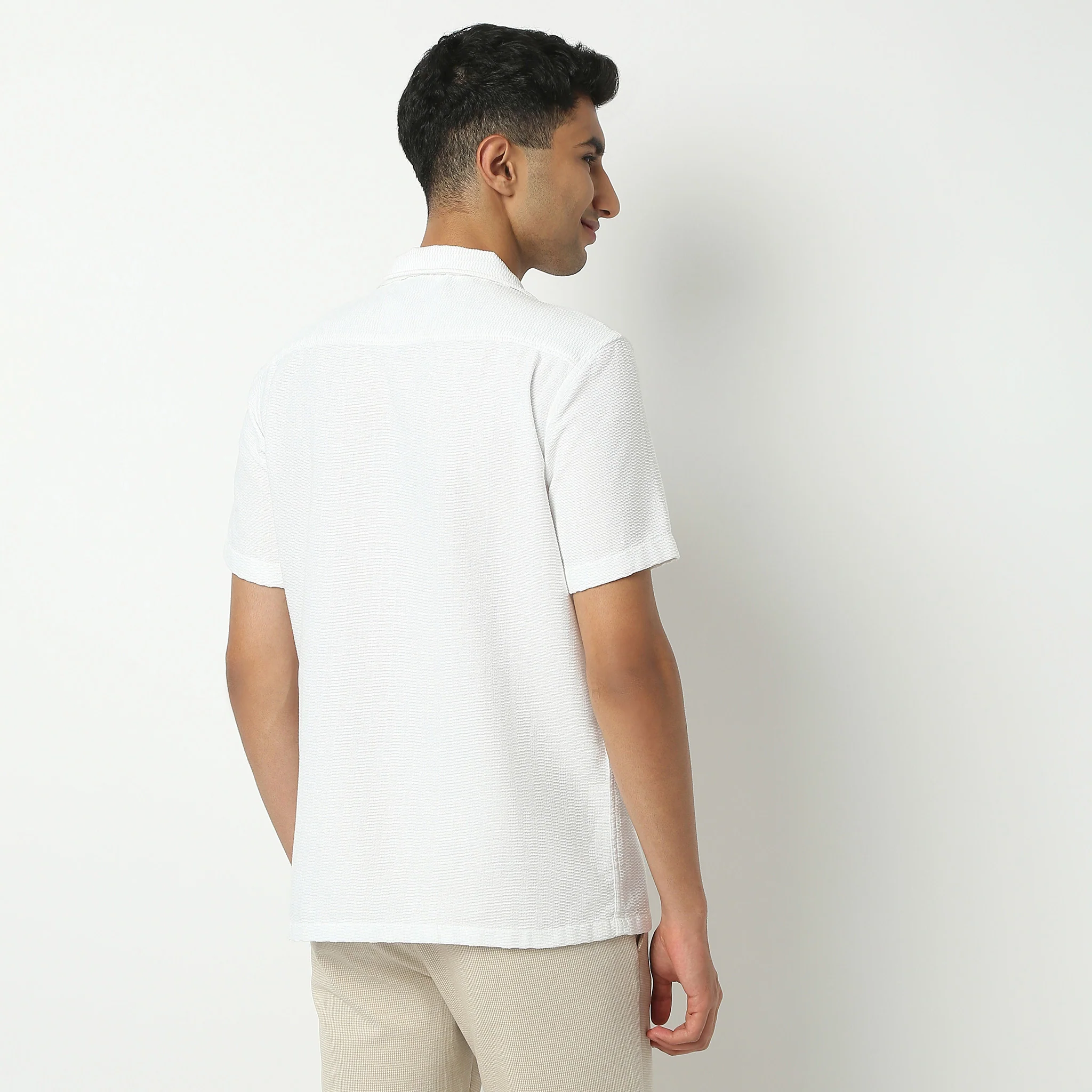 Camp Collar Half Sleeve Solid Bae Shirt - Image 3