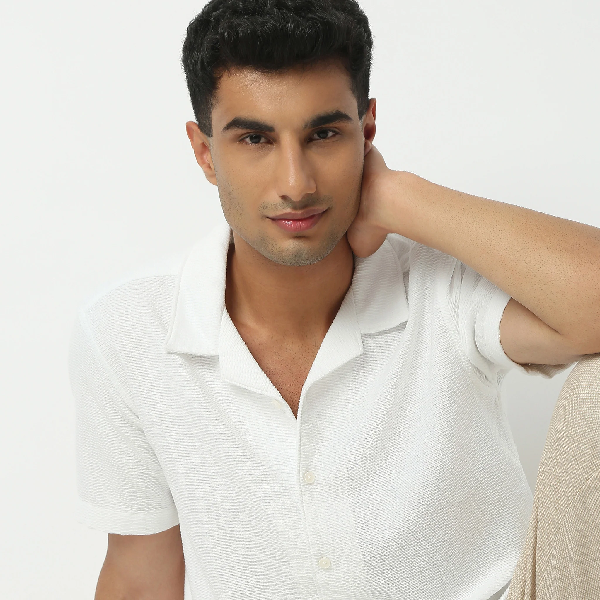 Camp Collar Half Sleeve Solid Bae Shirt - Image 4
