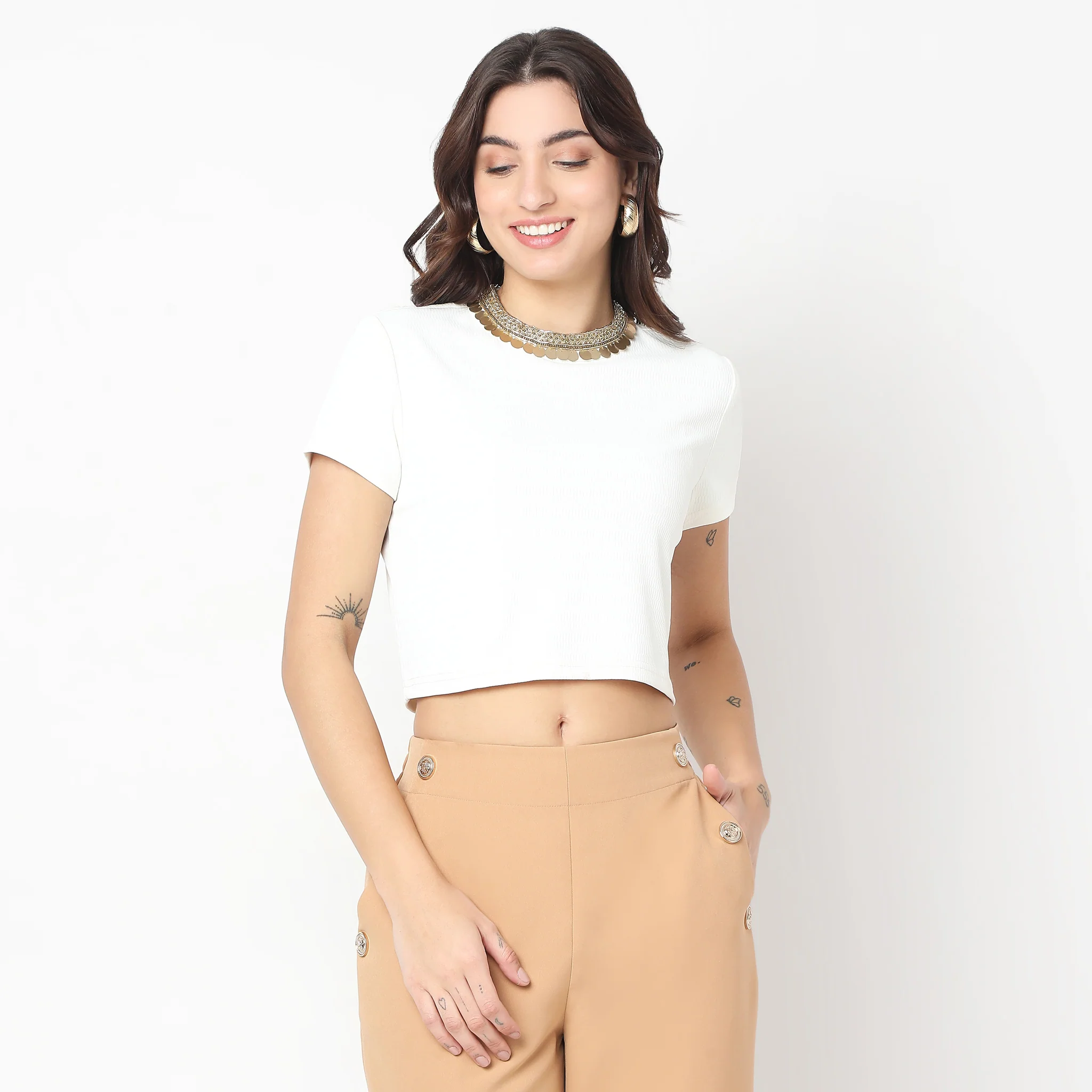 Regular Fit Solid Crop Top - Image 2