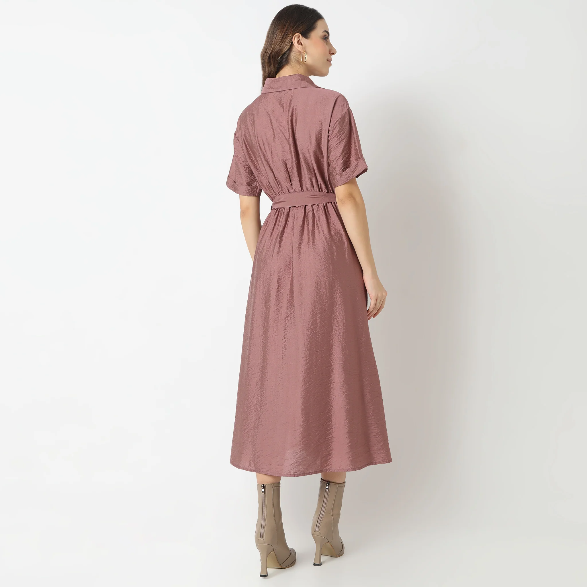 Regular Fit Solid Shirt Collar Dress - Image 18