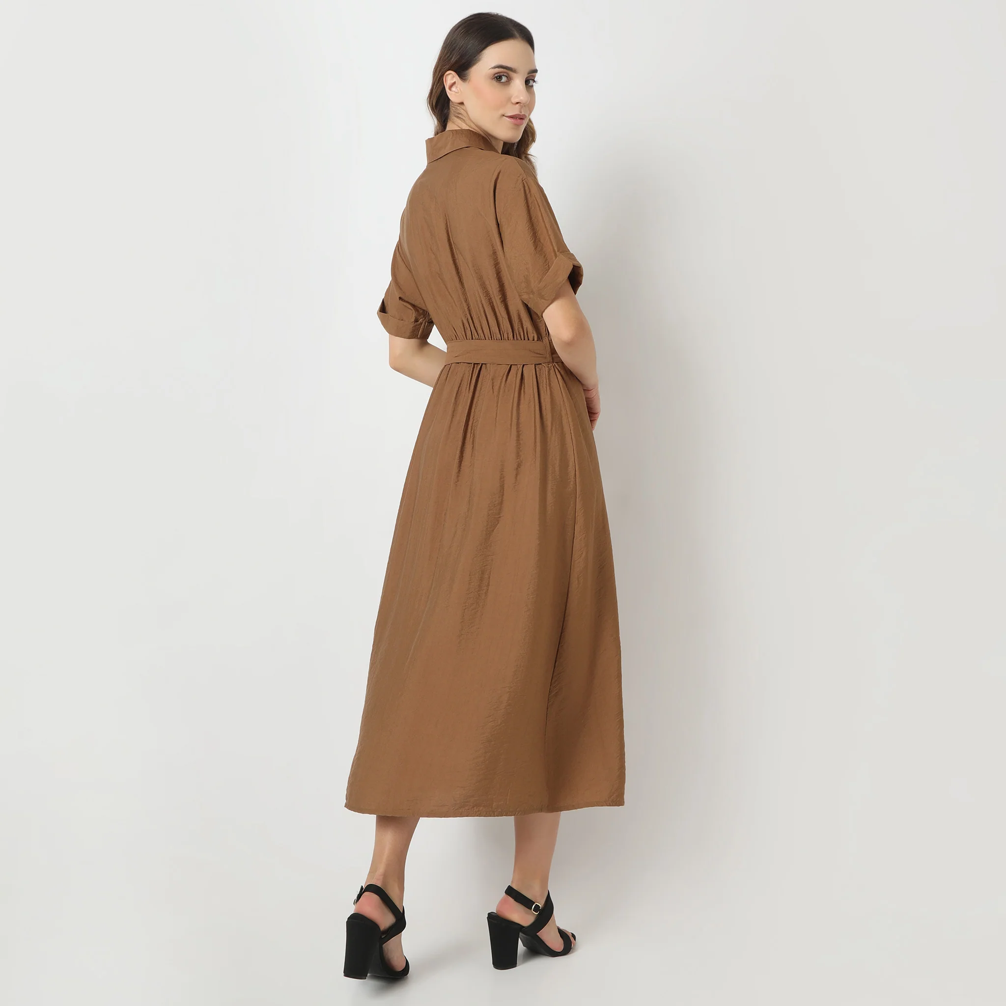 Regular Fit Solid Shirt Collar Dress - Image 23