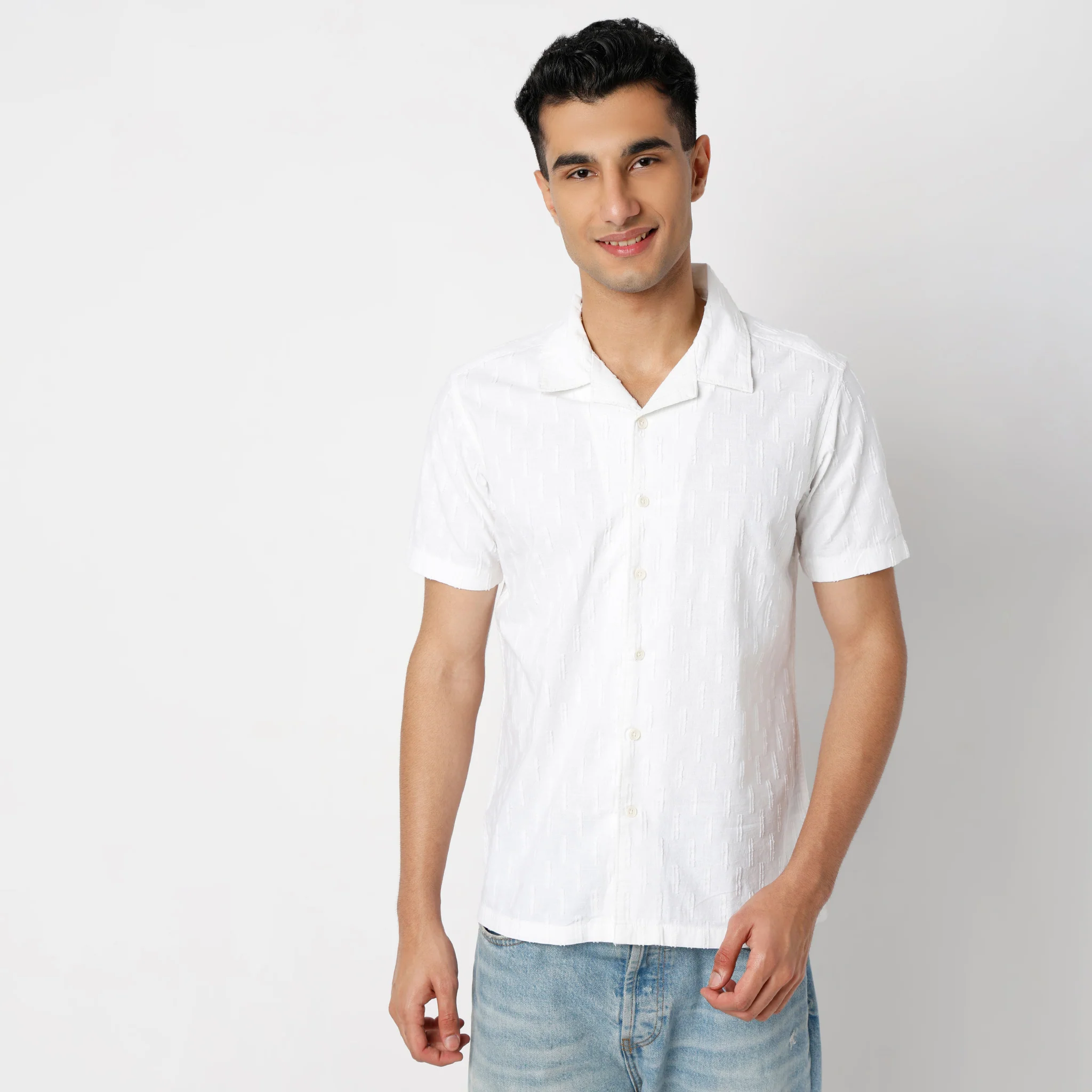 Camp Collar Half Sleeve Solid Bea Shirt - Image 2