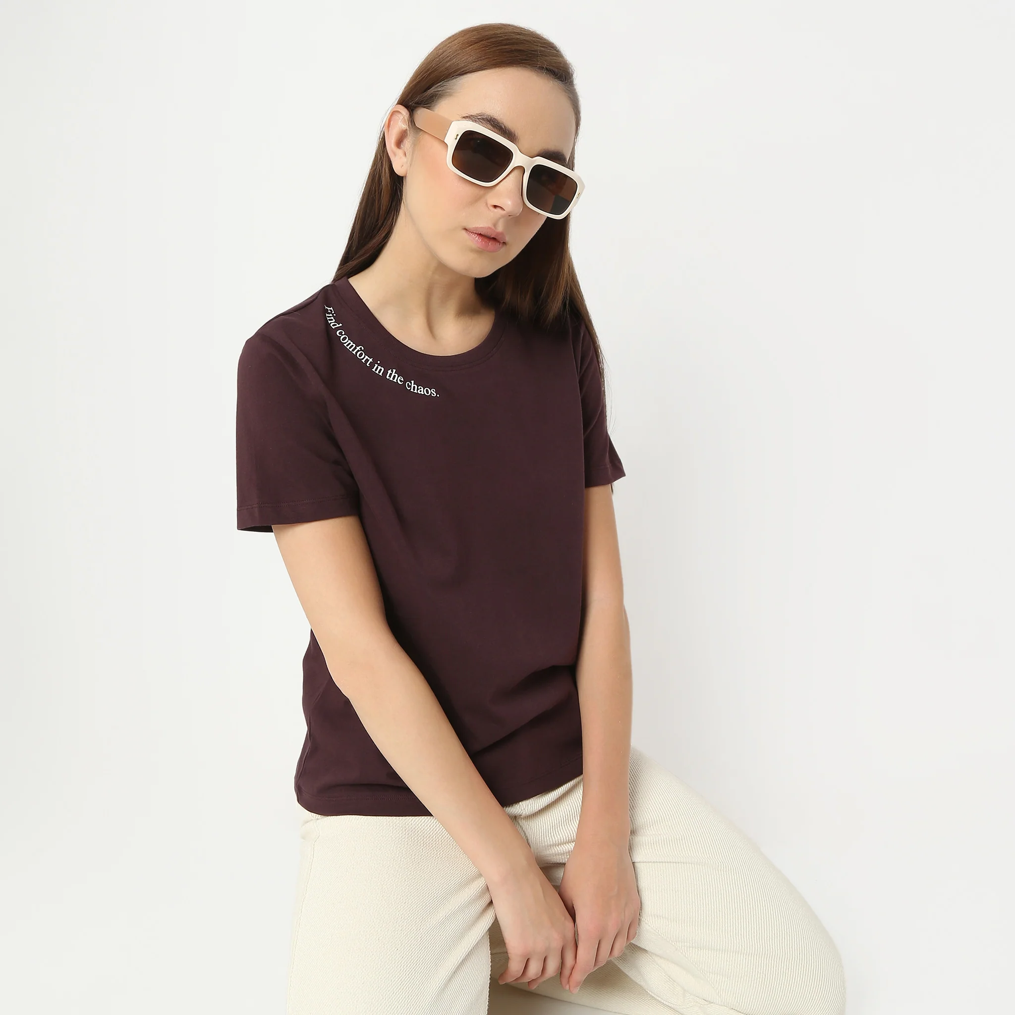 Solid Round Neck Short Sleeve T-Shirt