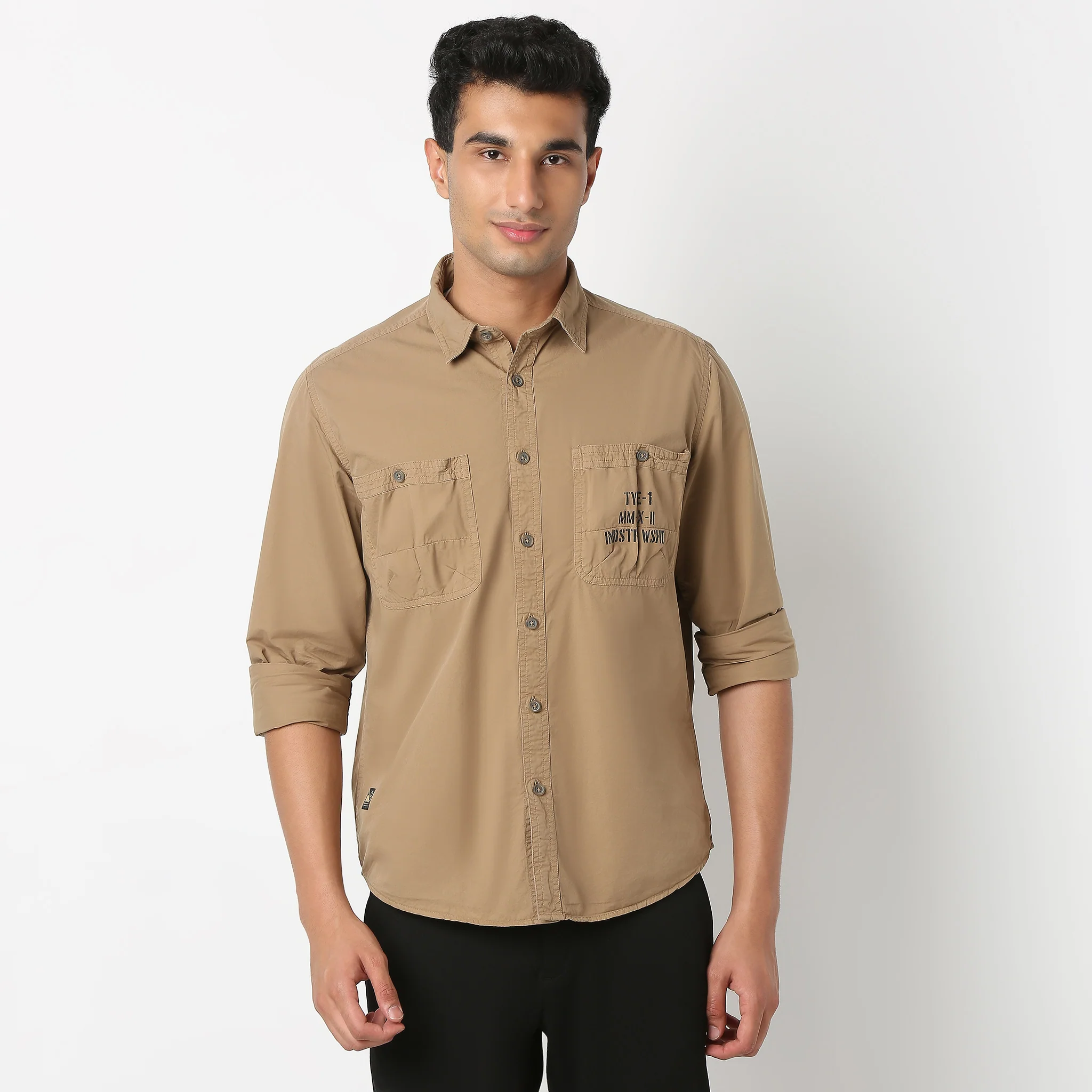 Shirt Collar Full Sleeve Solid Combat Shirt - Image 7