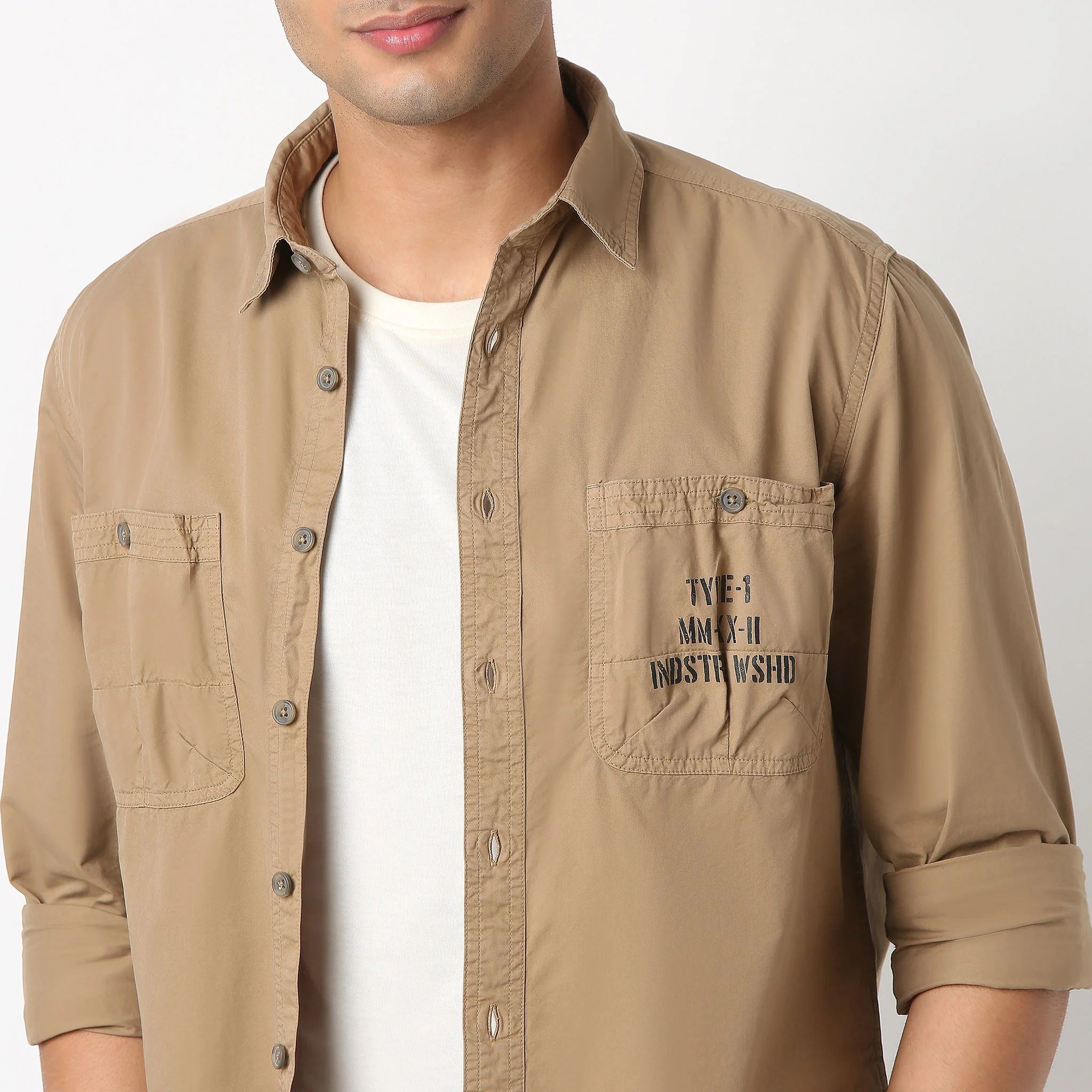 Shirt Collar Full Sleeve Solid Combat Shirt - Image 9