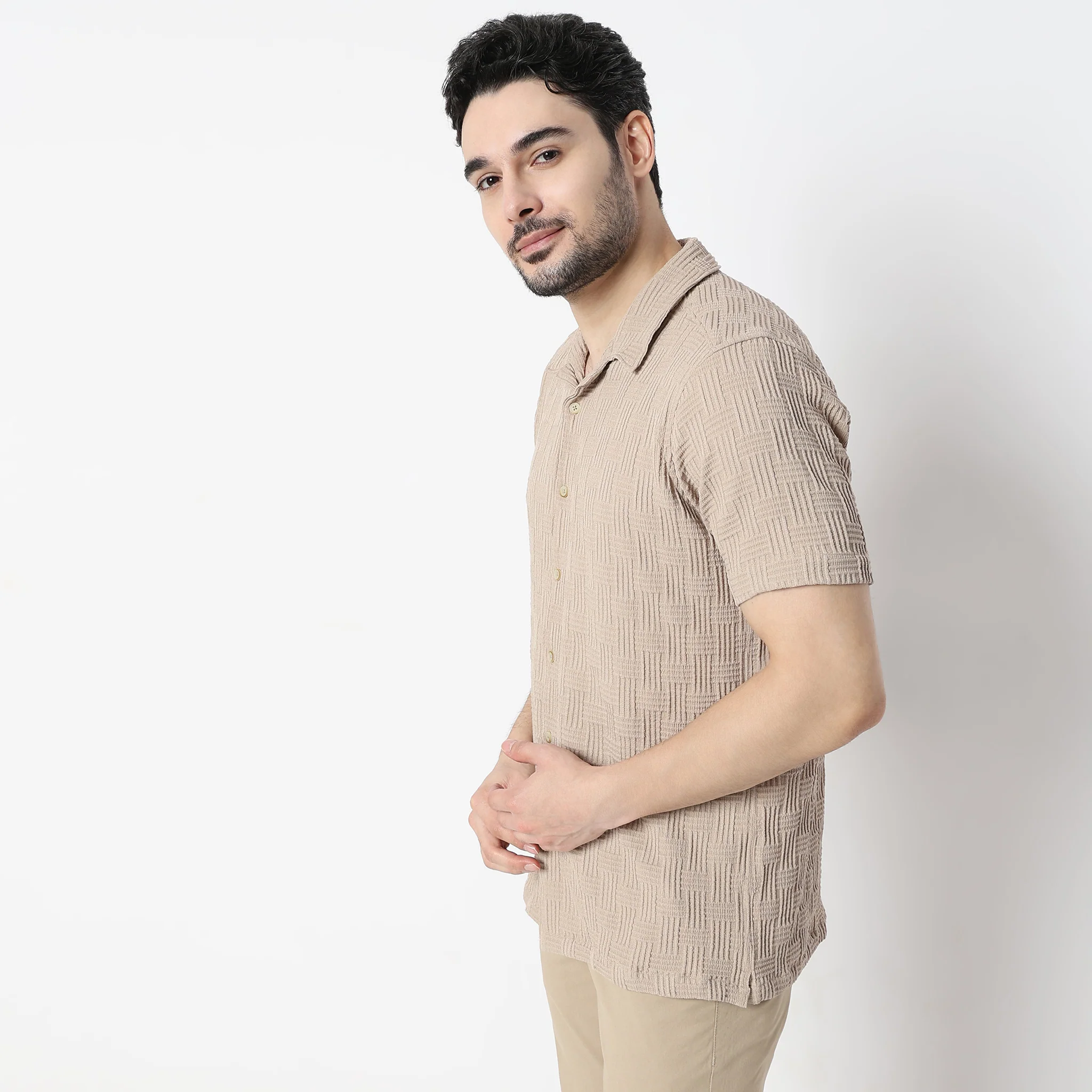 Solid Half Sleeve Collar Casual Bae Shirt - Image 4
