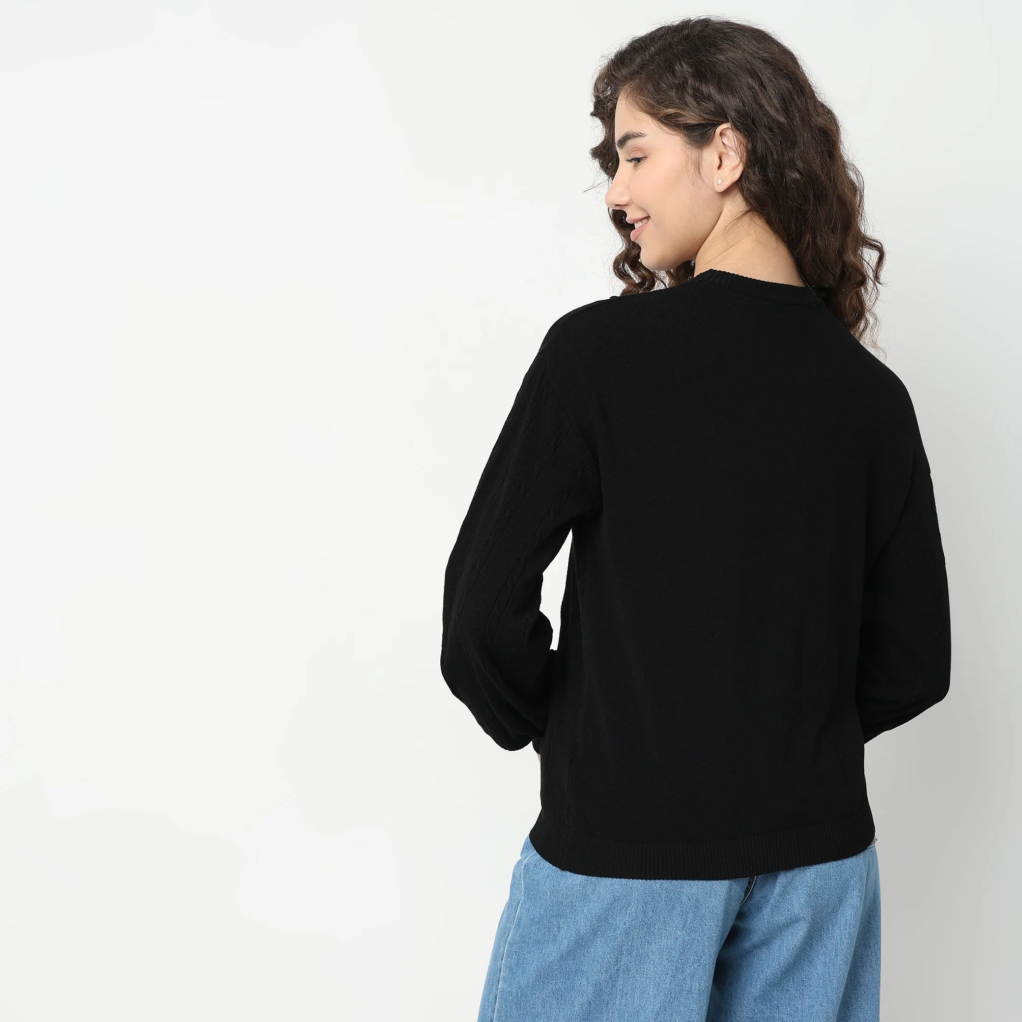 Regular Fit Solid Sweater - Image 3