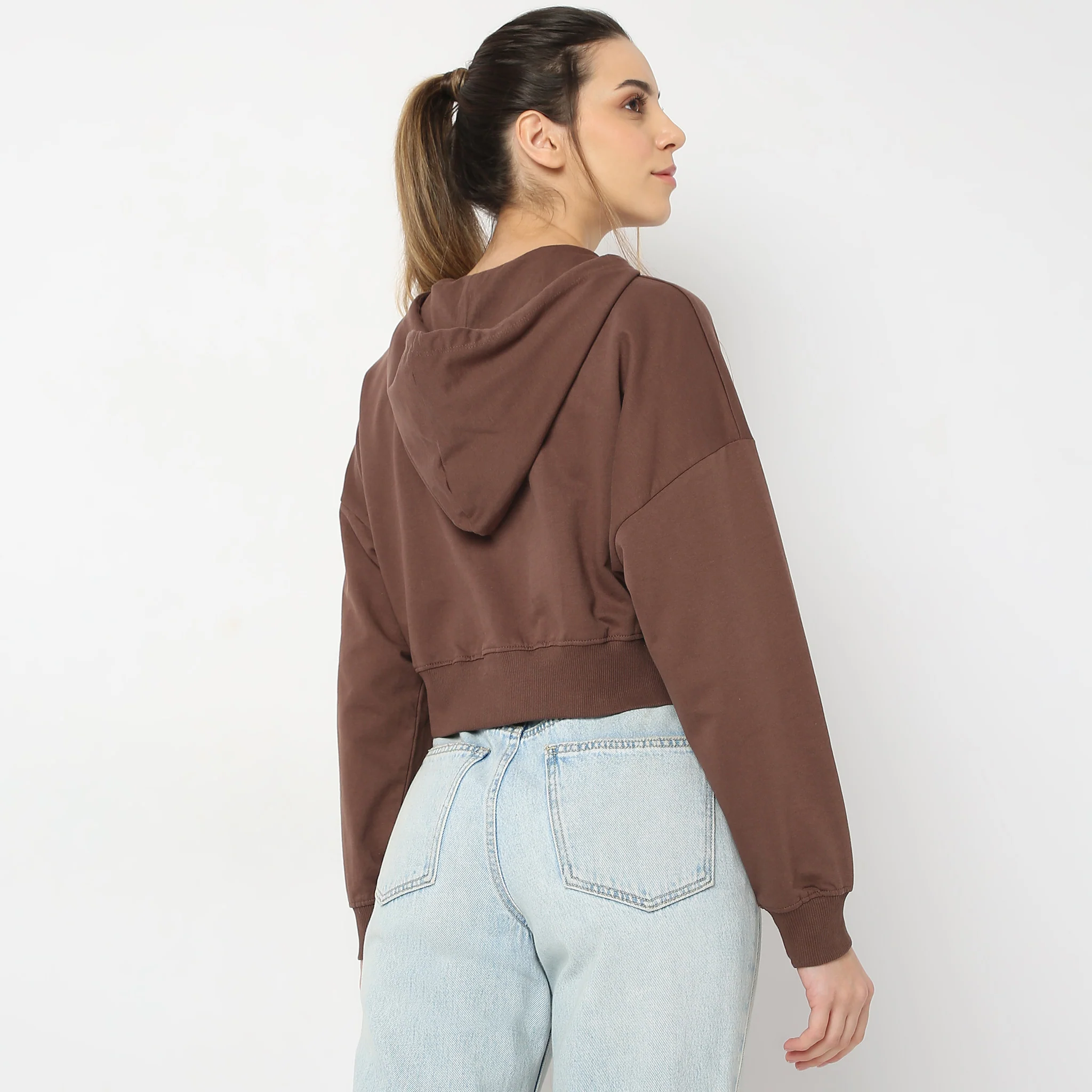 Solid Hoodie Full Sleeve With Zipper Detail Sweatshirt - Image 3