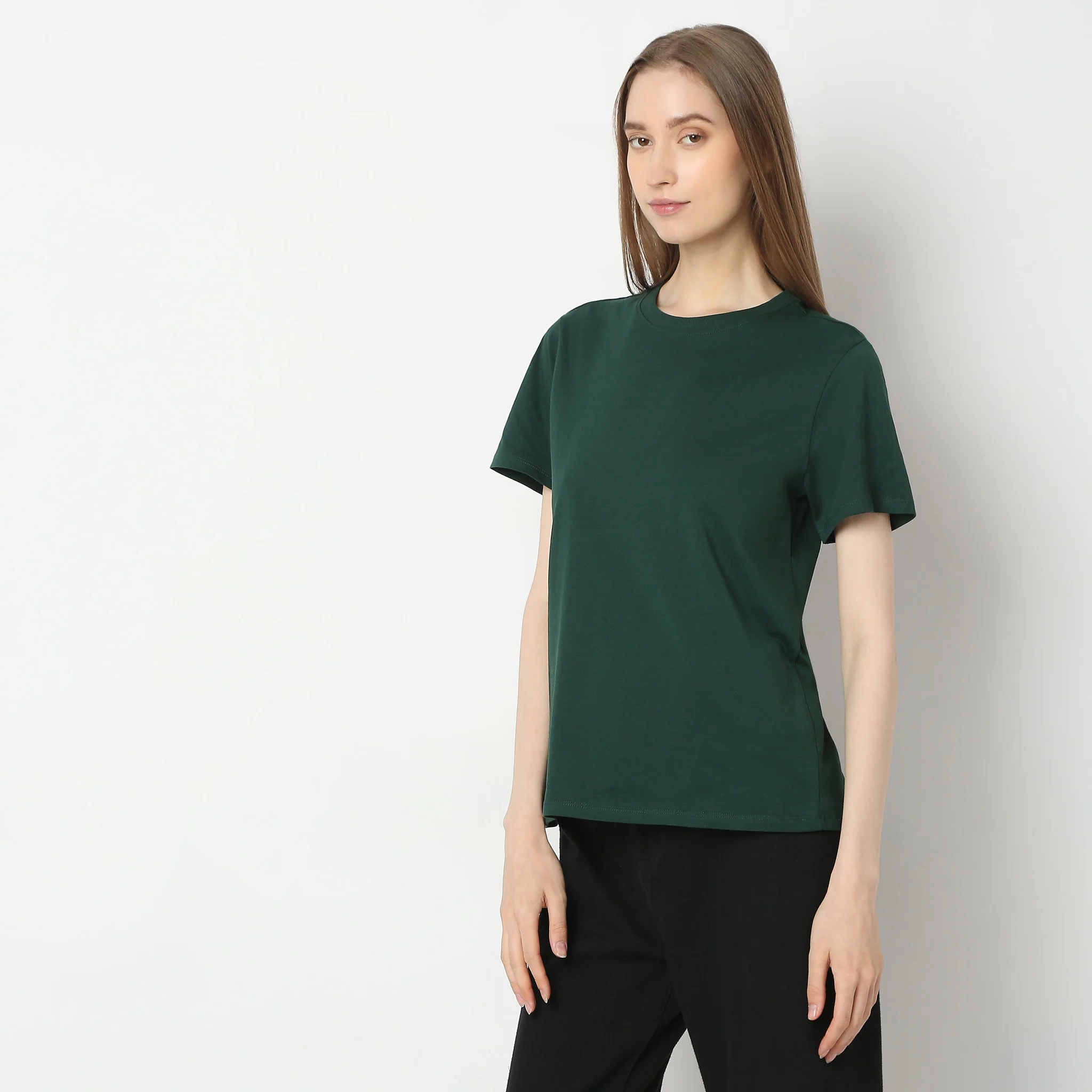 Solid Round Neck T-Shirt - Image 35