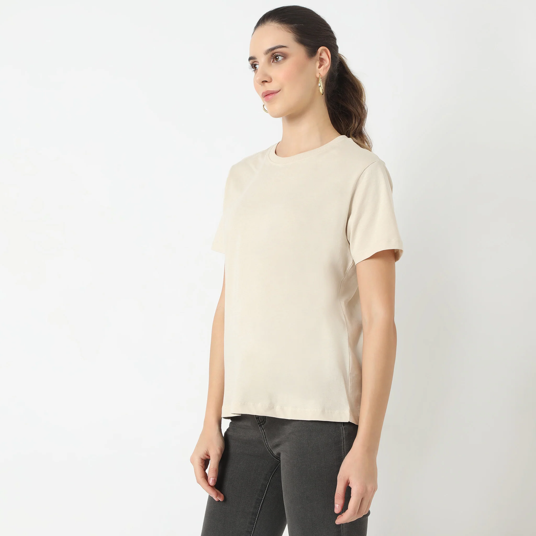 Solid Round Neck T-Shirt - Image 45