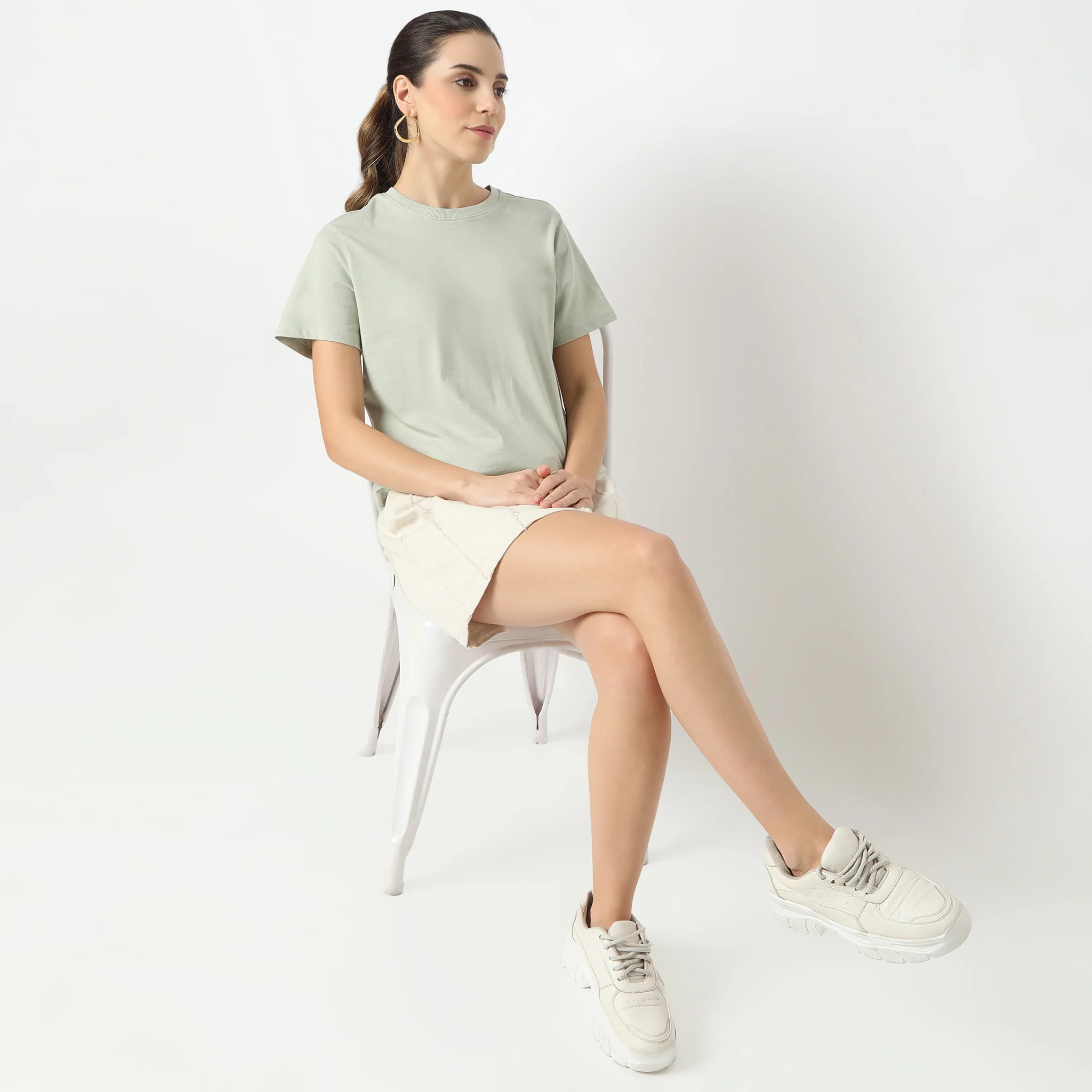 Solid Round Neck T-Shirt - Image 46