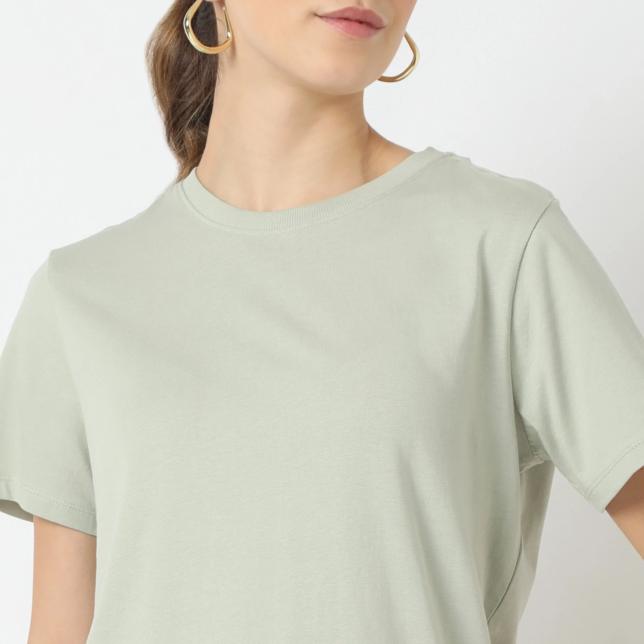 Solid Round Neck T-Shirt - Image 49