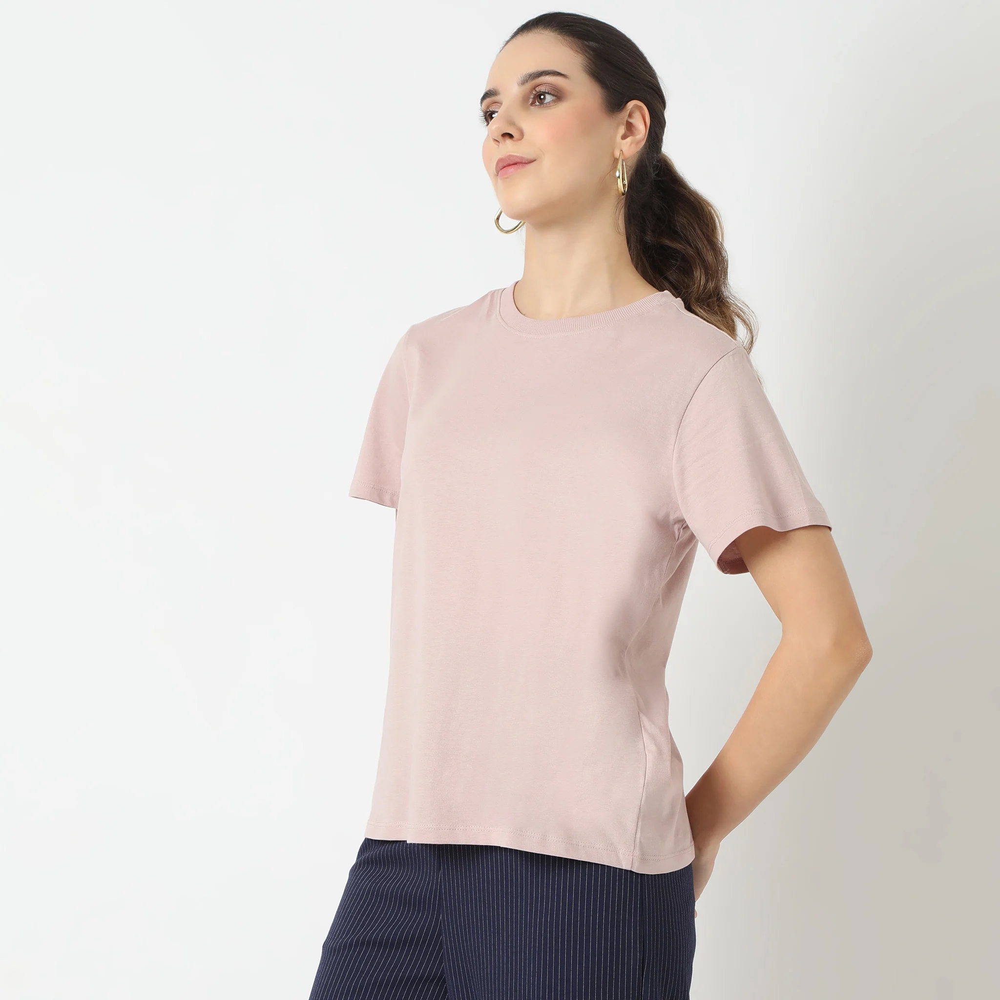 Solid Round Neck T-Shirt - Image 55