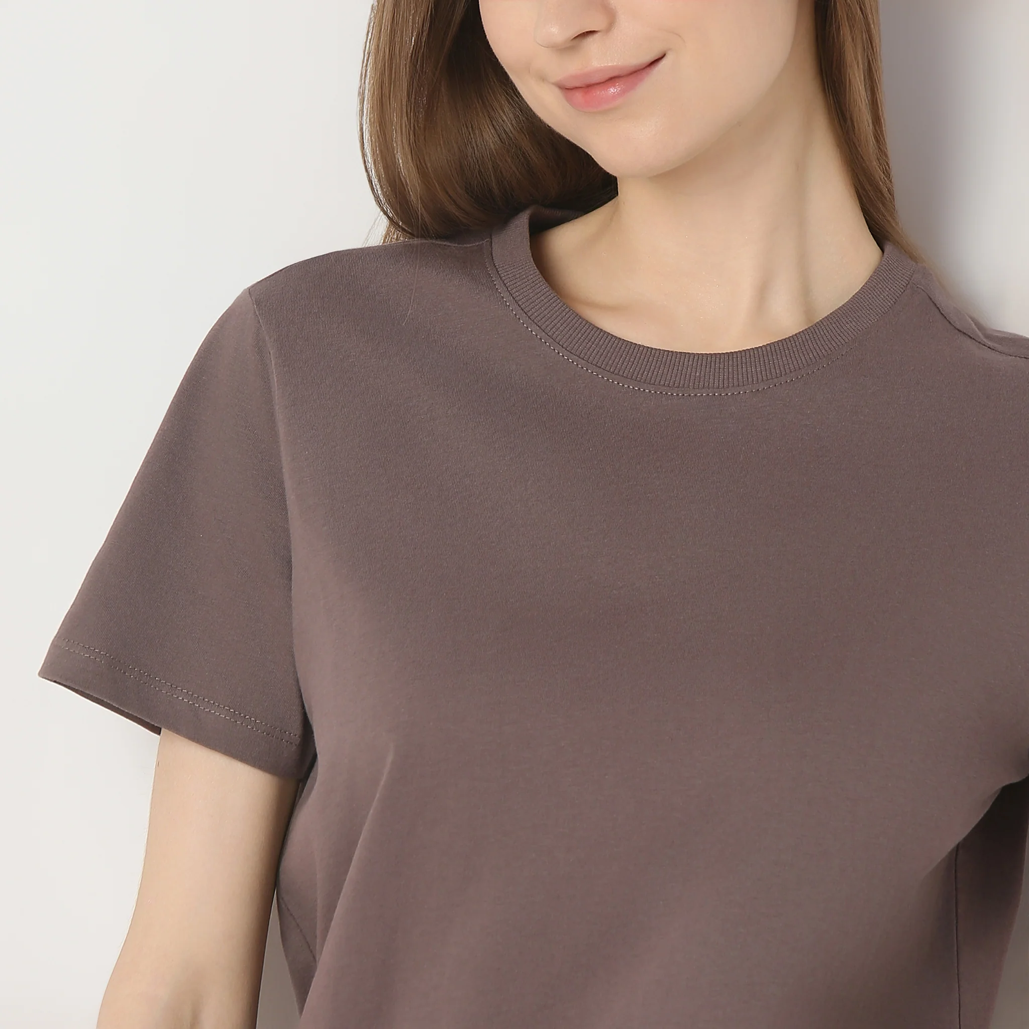 Solid Round Neck T-Shirt - Image 59
