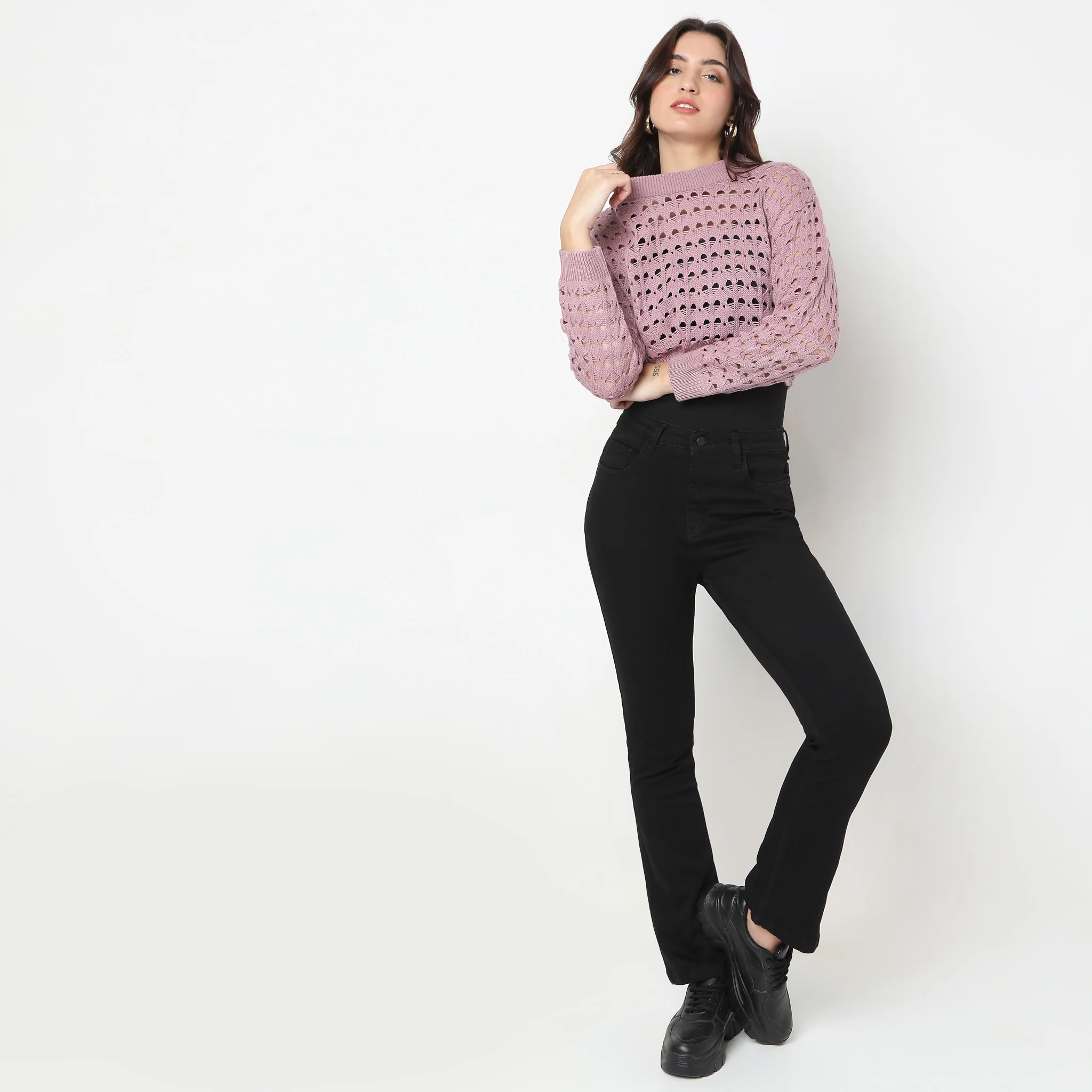 Full Sleeve Ribbed Hem Knit Top - Image 2