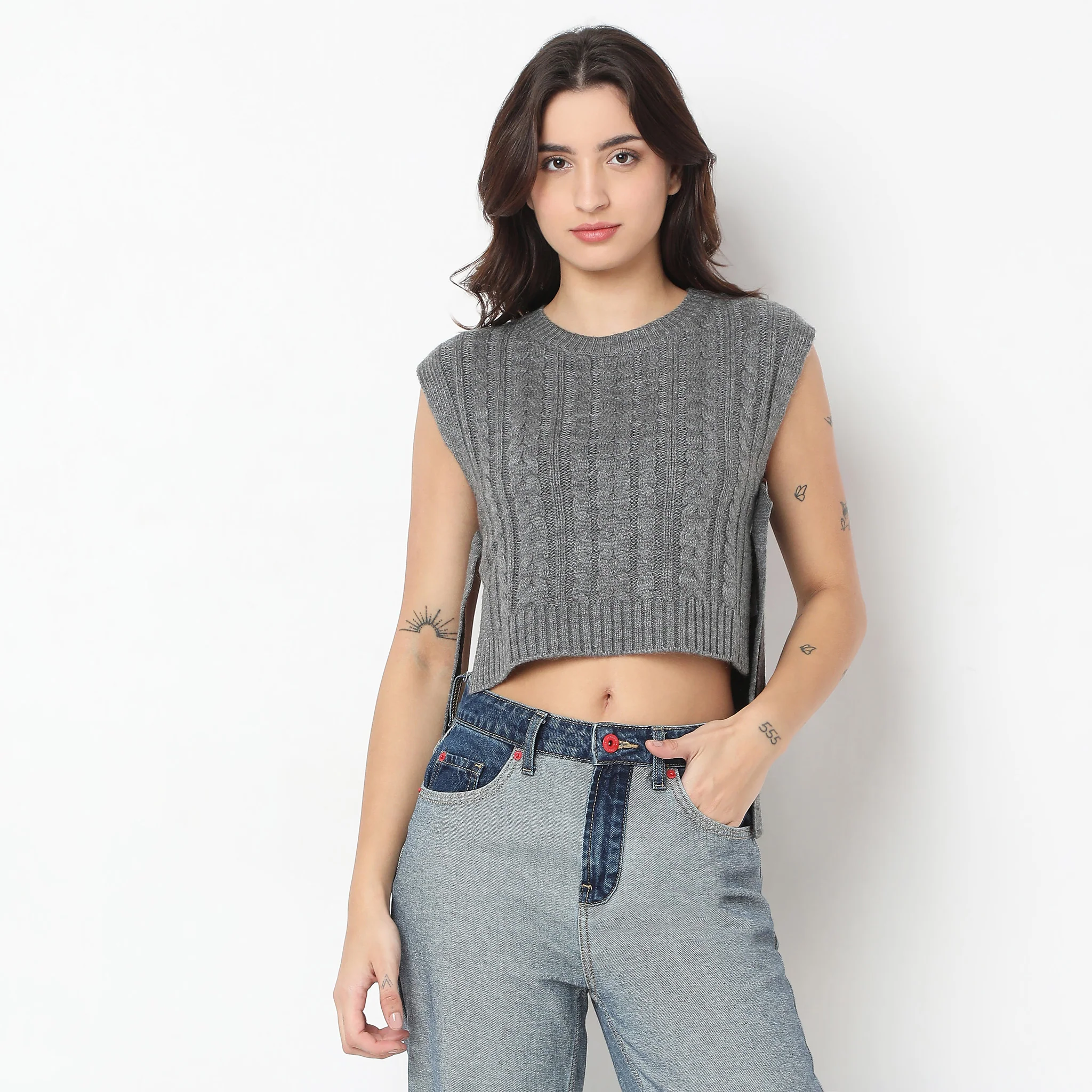 Solid Ribbed Hem Knit Vest - Image 2