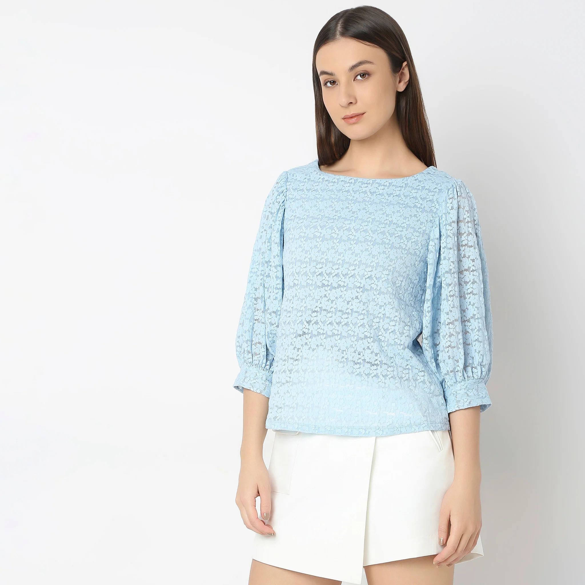 Solid Round Neck Full Lace Top - Image 2
