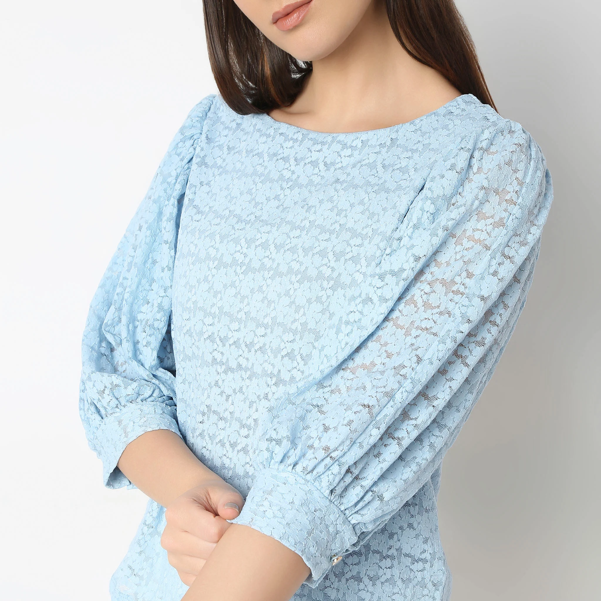 Solid Round Neck Full Lace Top - Image 4