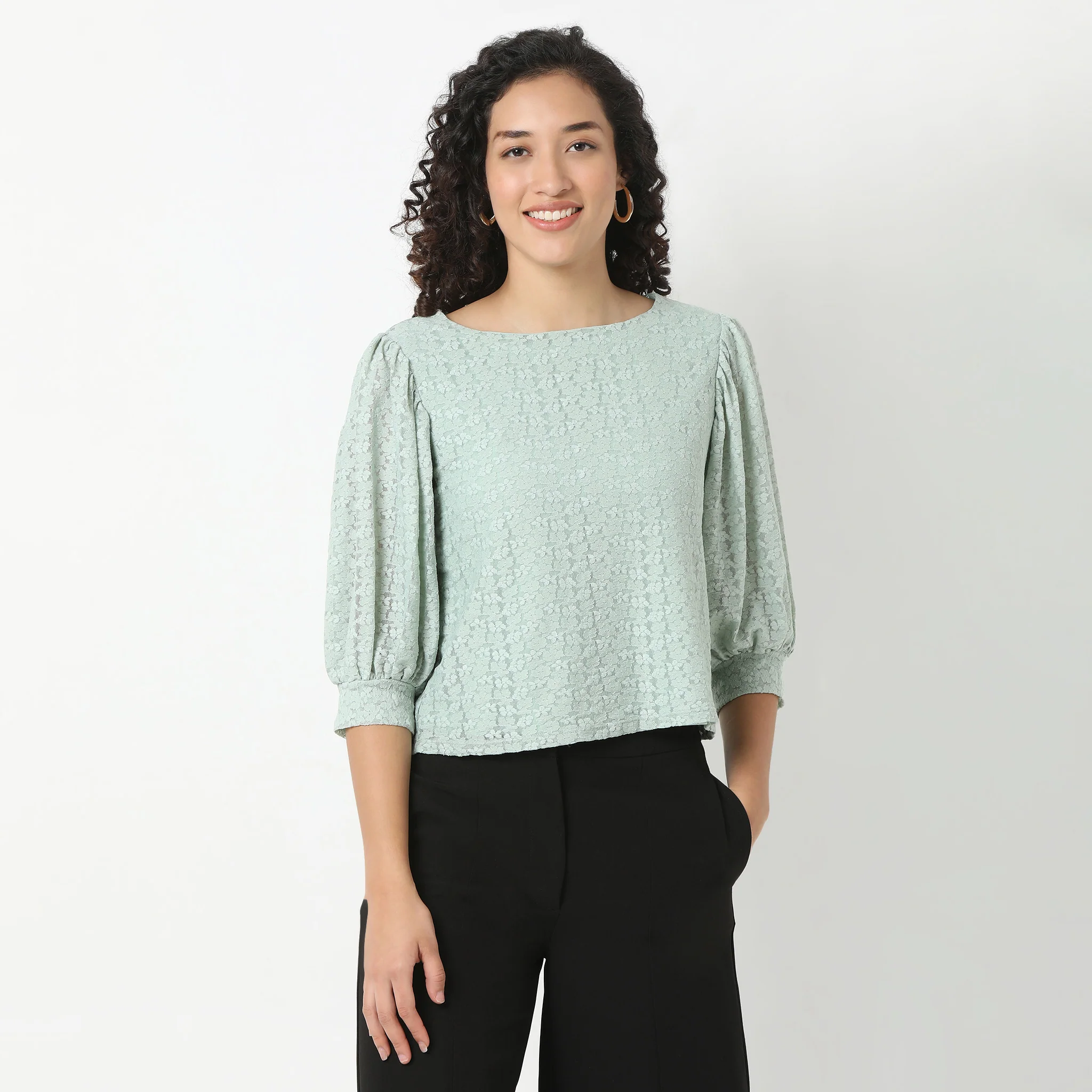 Solid Round Neck Full Lace Top - Image 7