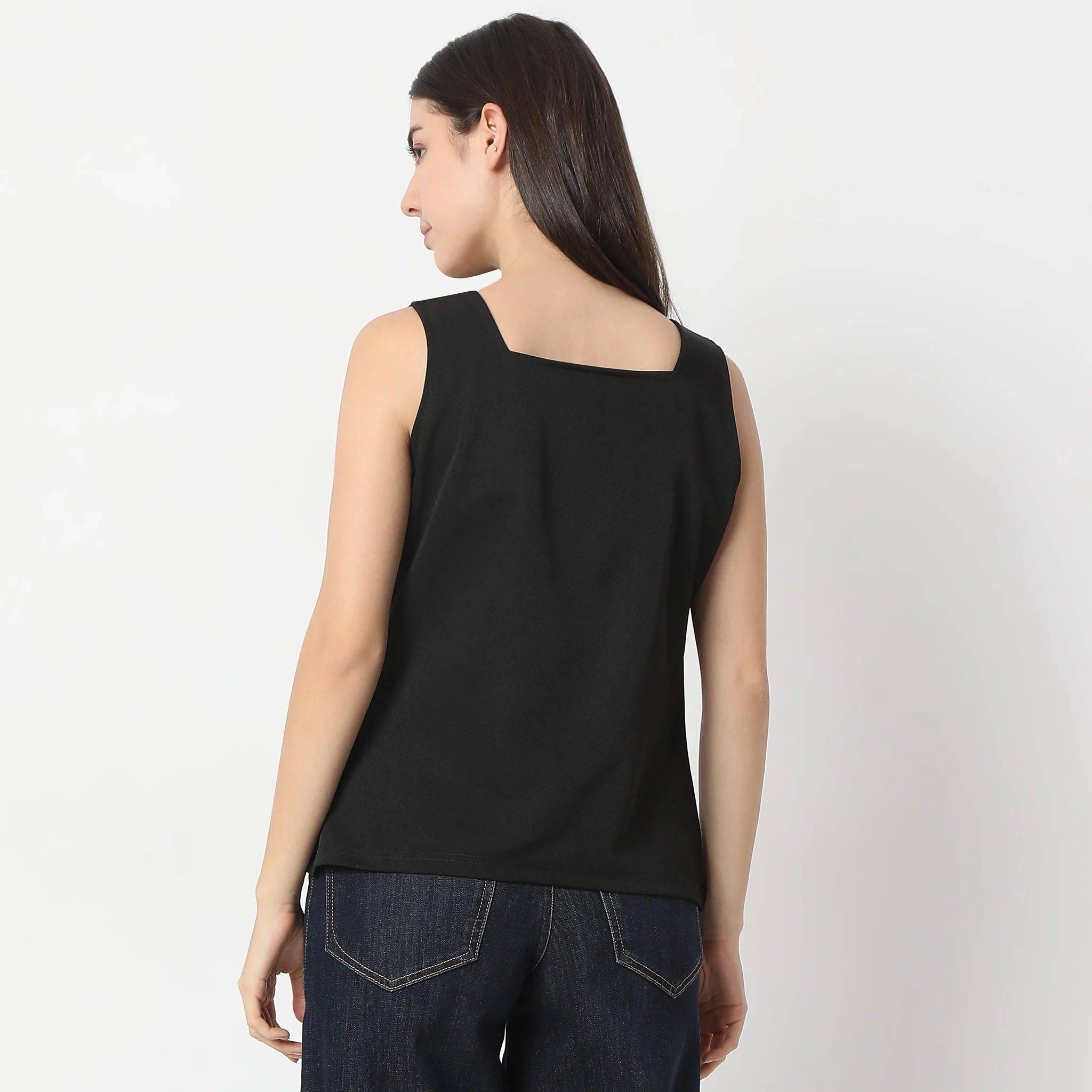 Solid Square Neck Sleeveless Top - Image 3