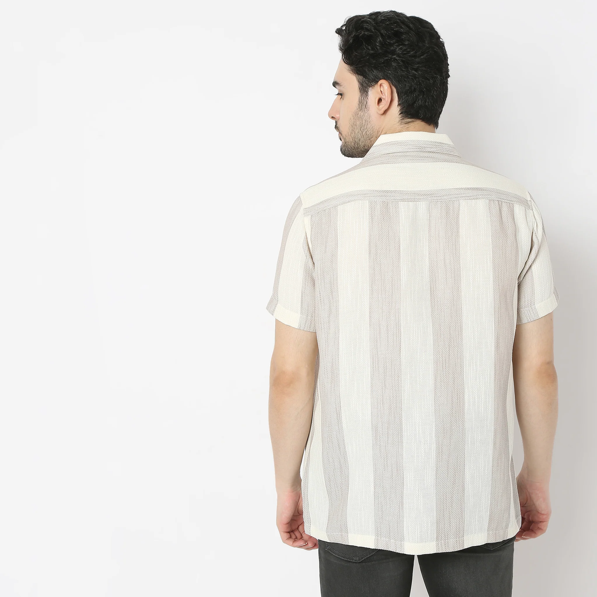 Mood Shirtᵉˣ Camp Collar Half Sleeve Striped Relaxed Fit - Image 3