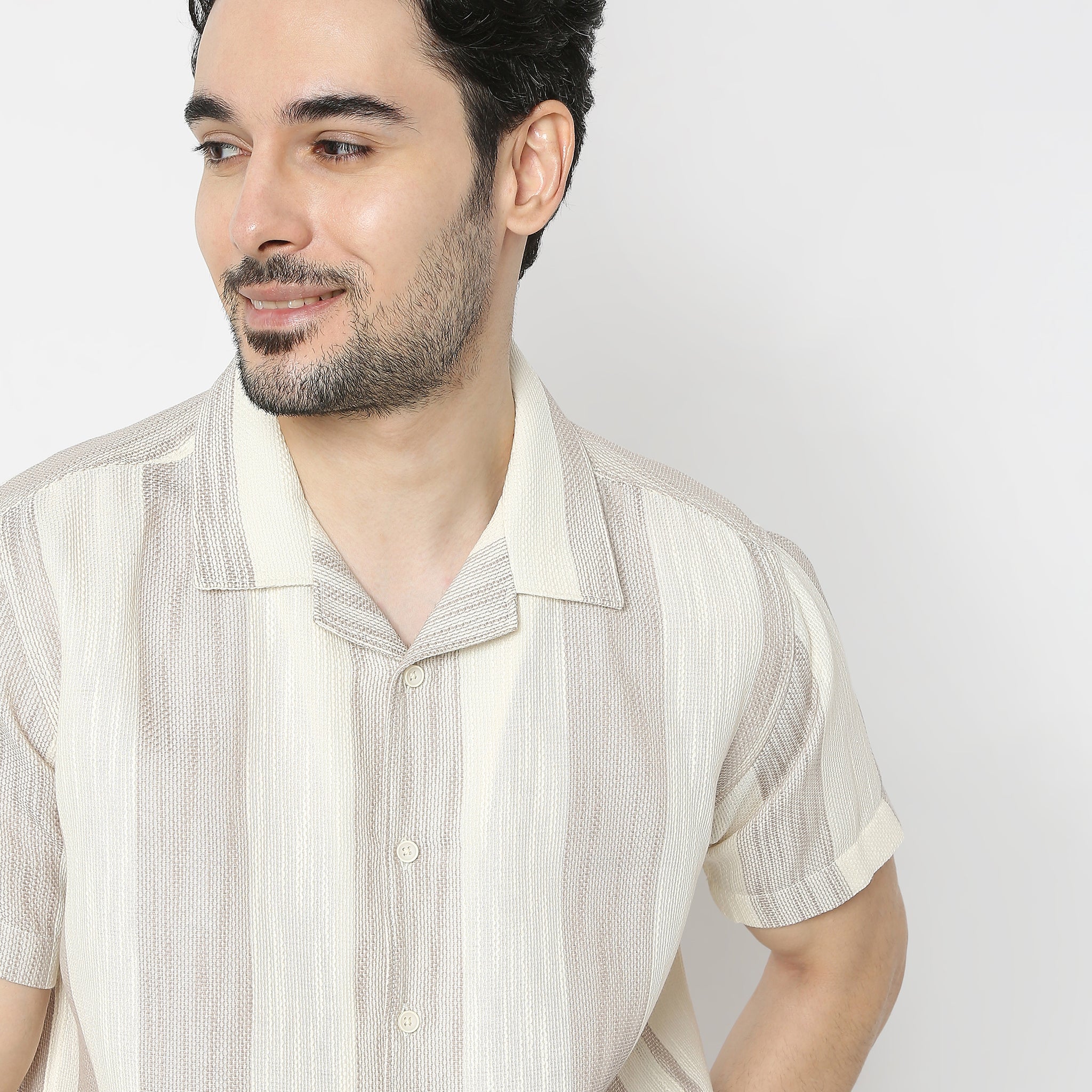 Mood Shirtᵉˣ Camp Collar Half Sleeve Striped Relaxed Fit - Image 4