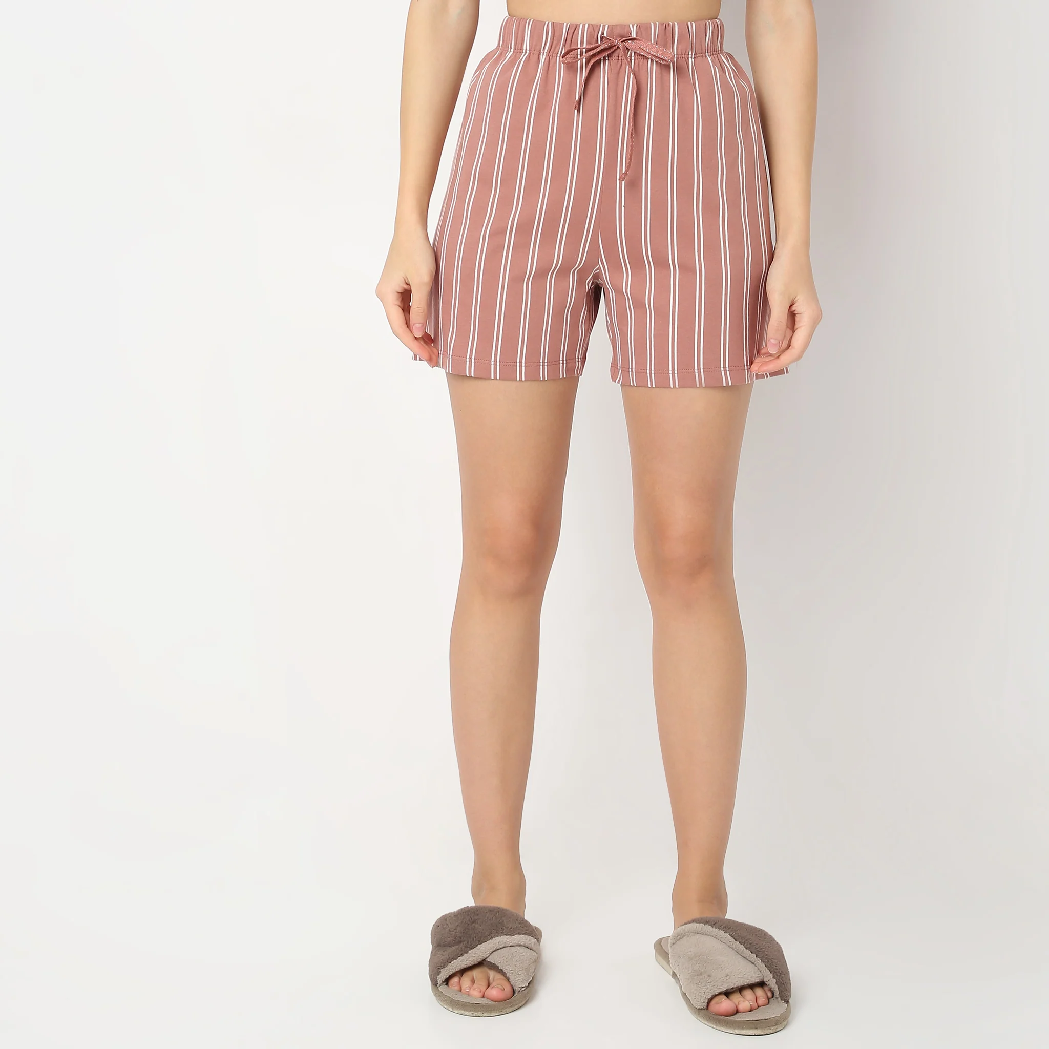 Striped Straight Core Mid Rise Lounge Shorts - Image 2