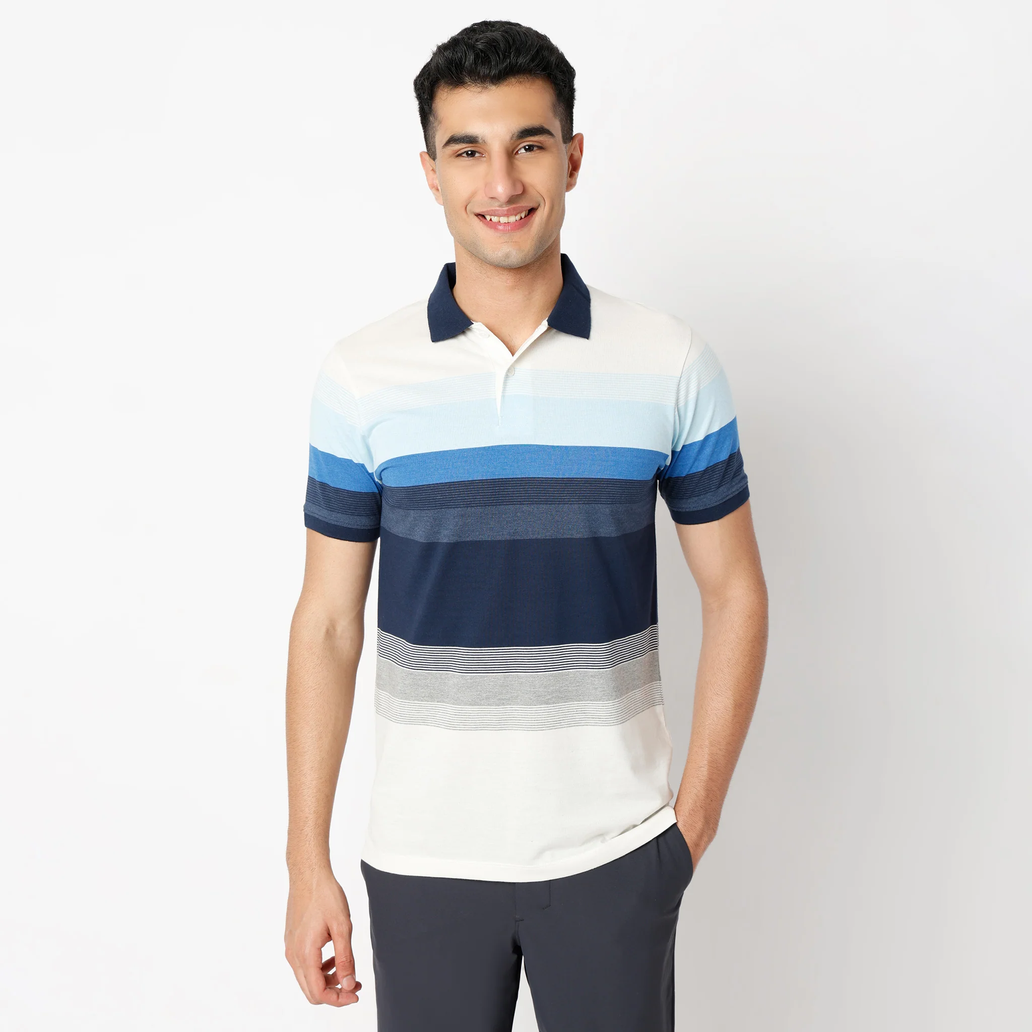 Striped Half Sleeve Weekend Polo T-Shirt - Image 2