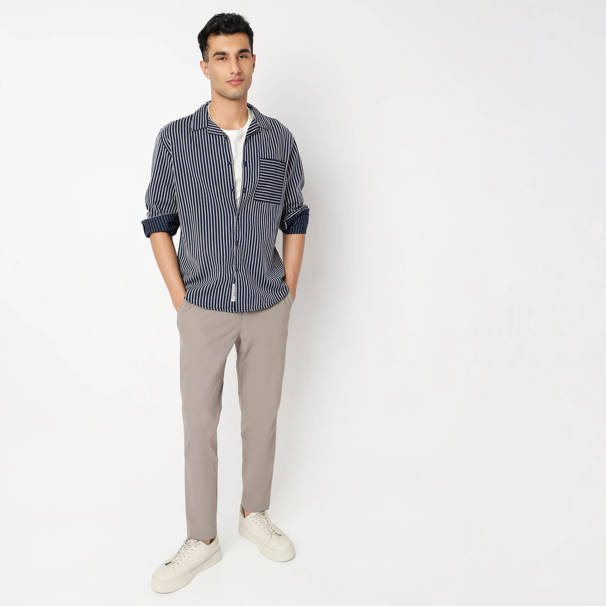 Striped Full Sleeve Cruiser Shirt With Patch Pocket - Image 2