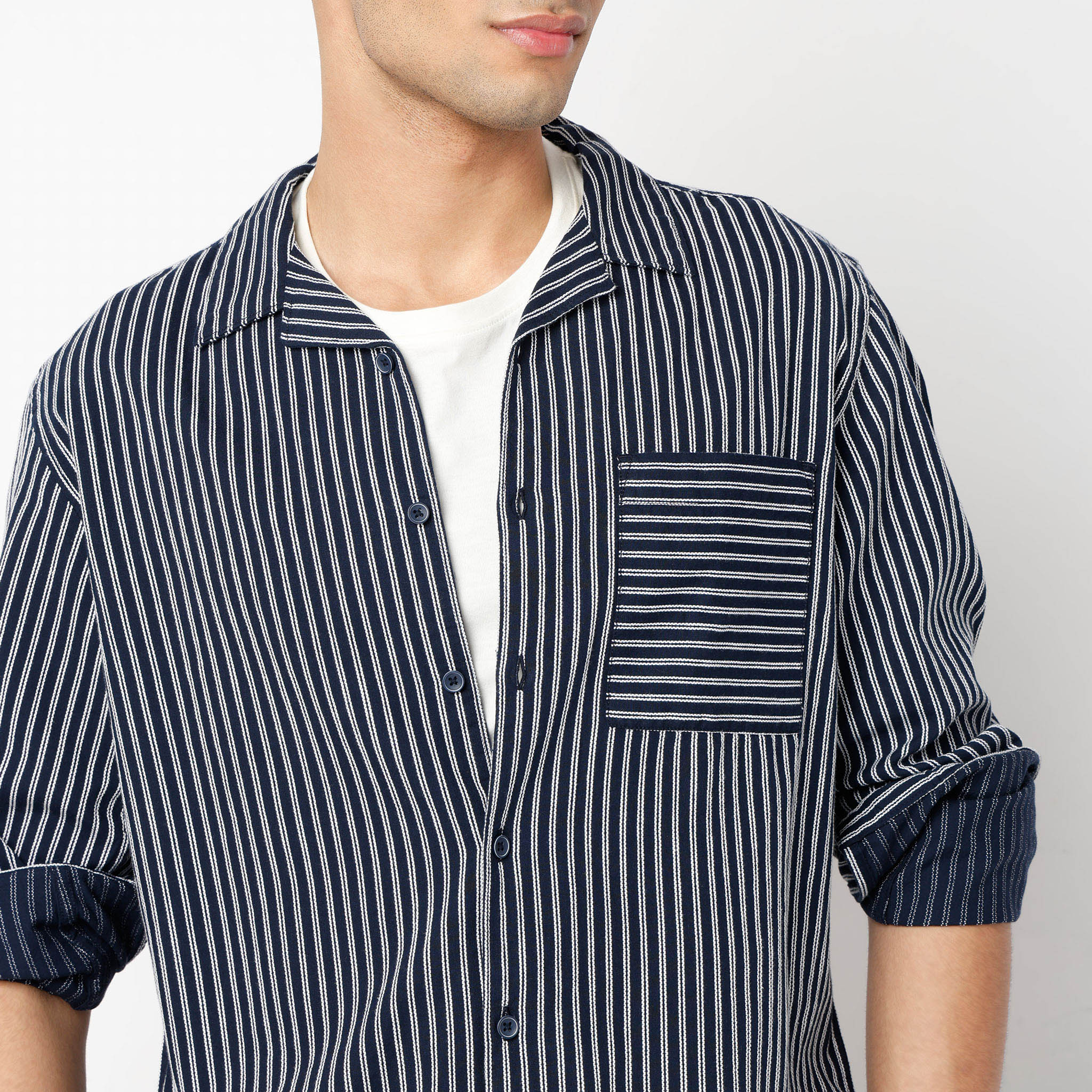 Striped Full Sleeve Cruiser Shirt With Patch Pocket - Image 4