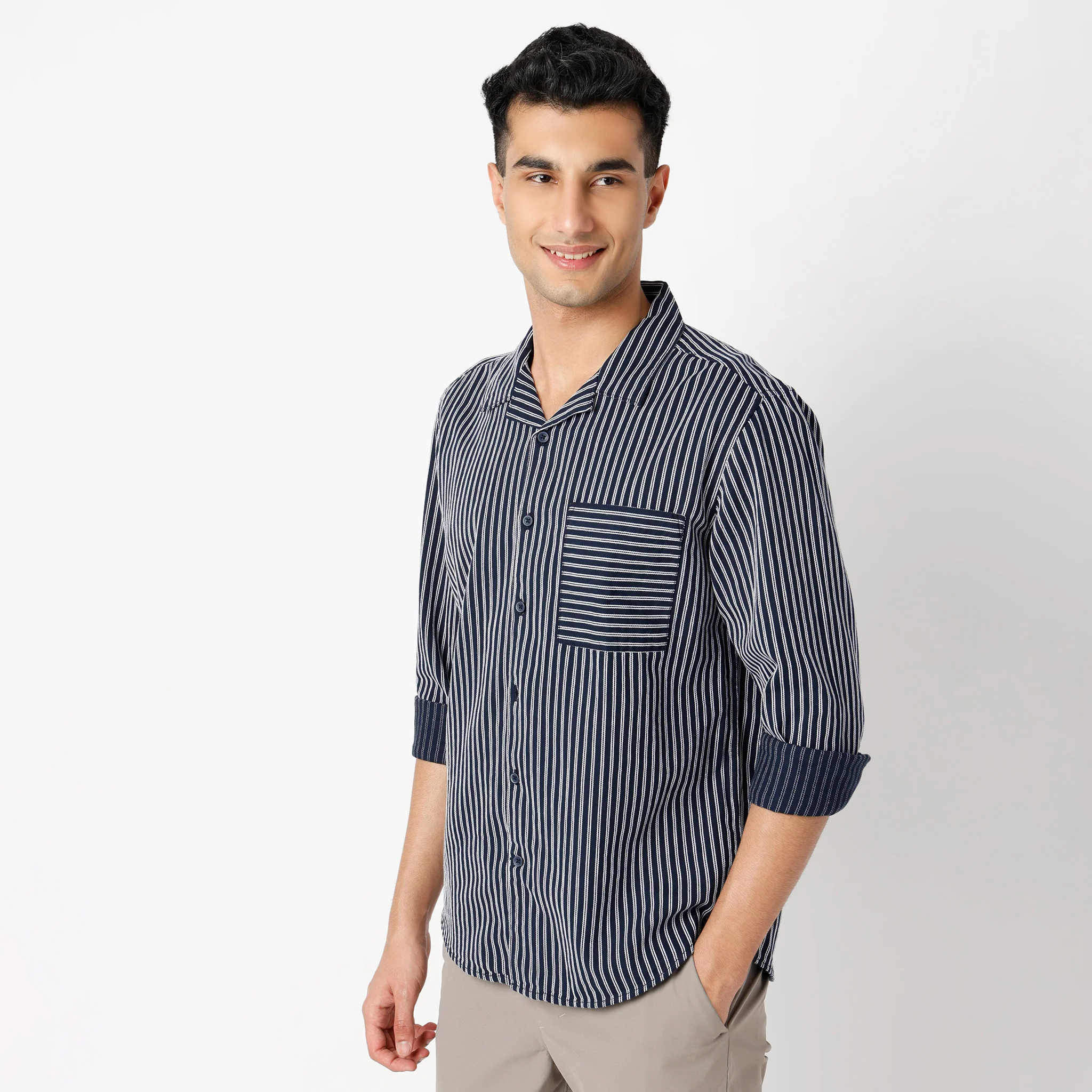 Striped Full Sleeve Cruiser Shirt With Patch Pocket - Image 5