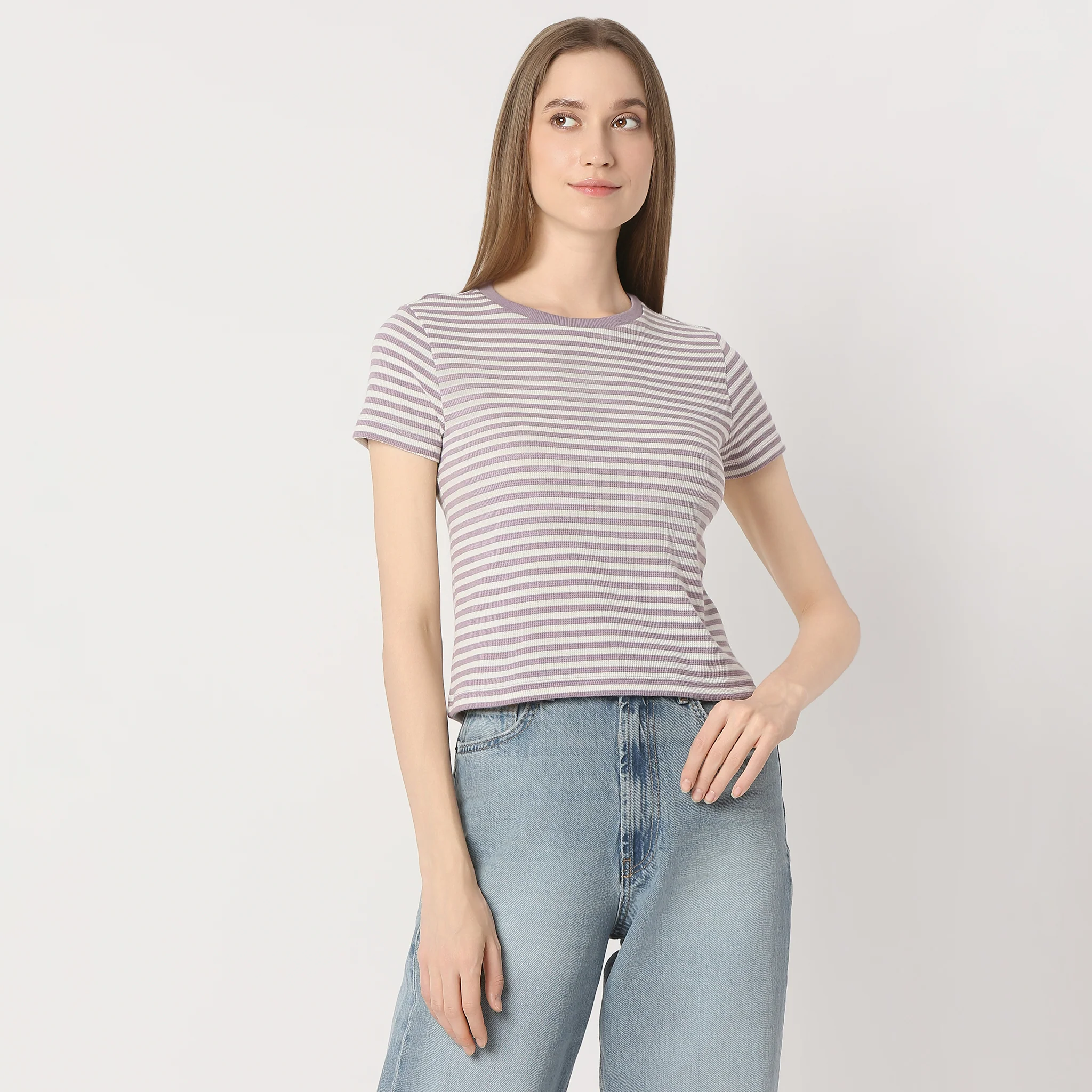 Striped Round Neck Short Sleeve T-Shirt - Image 2