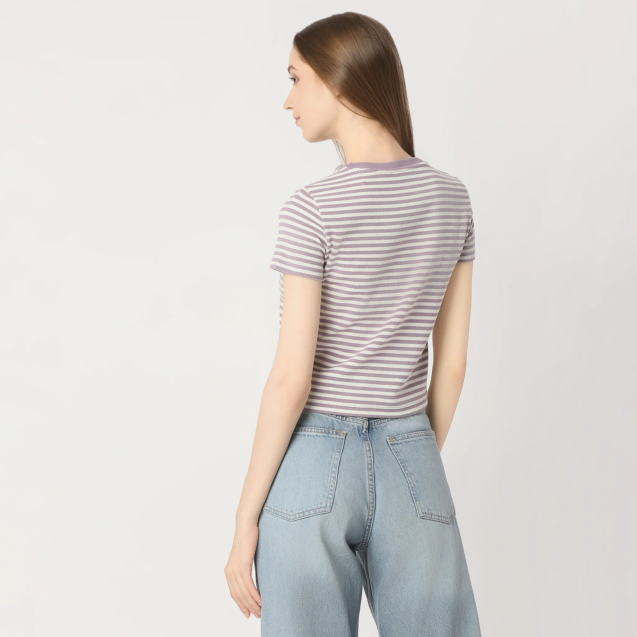 Striped Round Neck Short Sleeve T-Shirt - Image 3