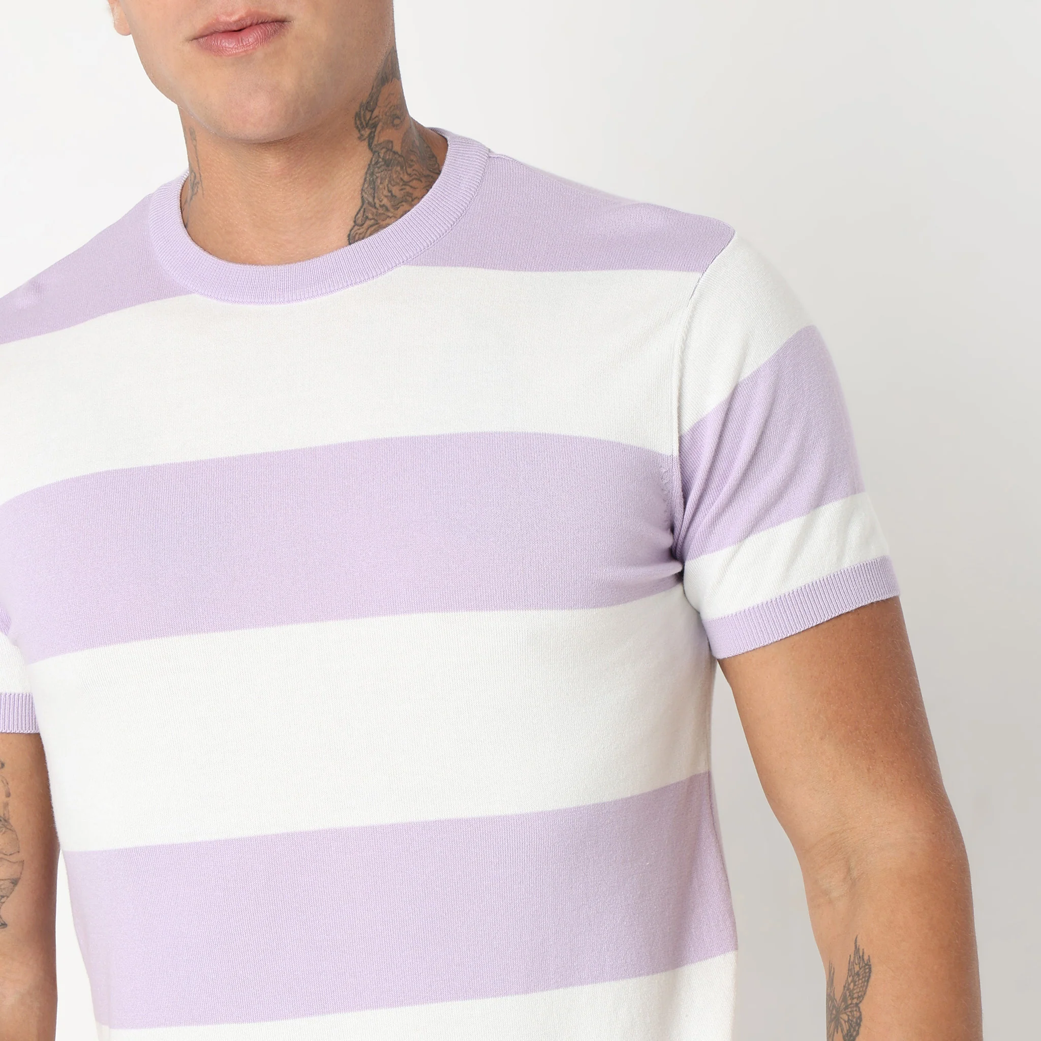 Hand Knit Jersey™ Modern Smart Auto Stripes Dobby Flat Knit Regular Fit T-Shirt - Soft and Comfortable. - Image 10