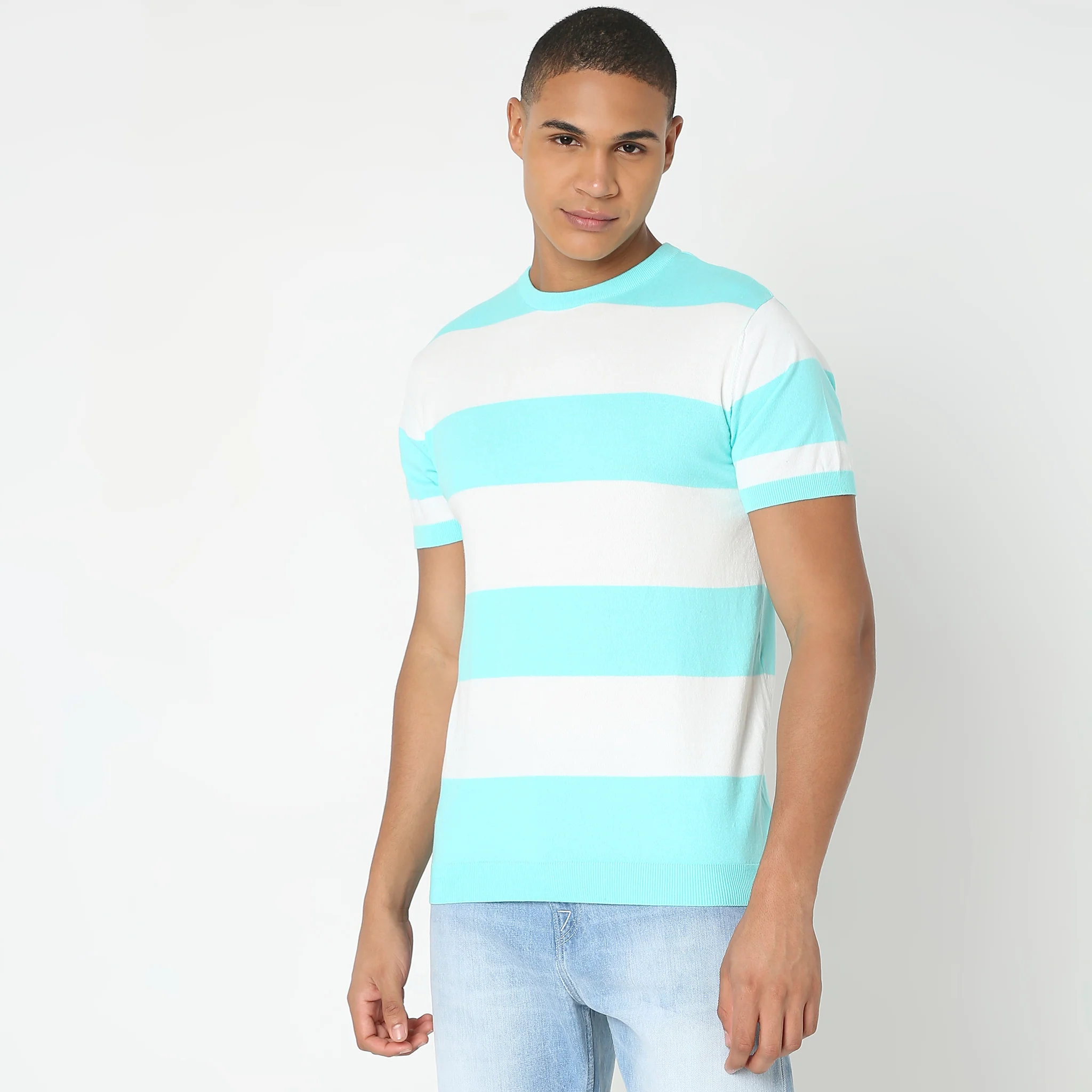 Hand Knit Jersey™ Modern Smart Auto Stripes Dobby Flat Knit Regular Fit T-Shirt - Soft and Comfortable. - Image 4